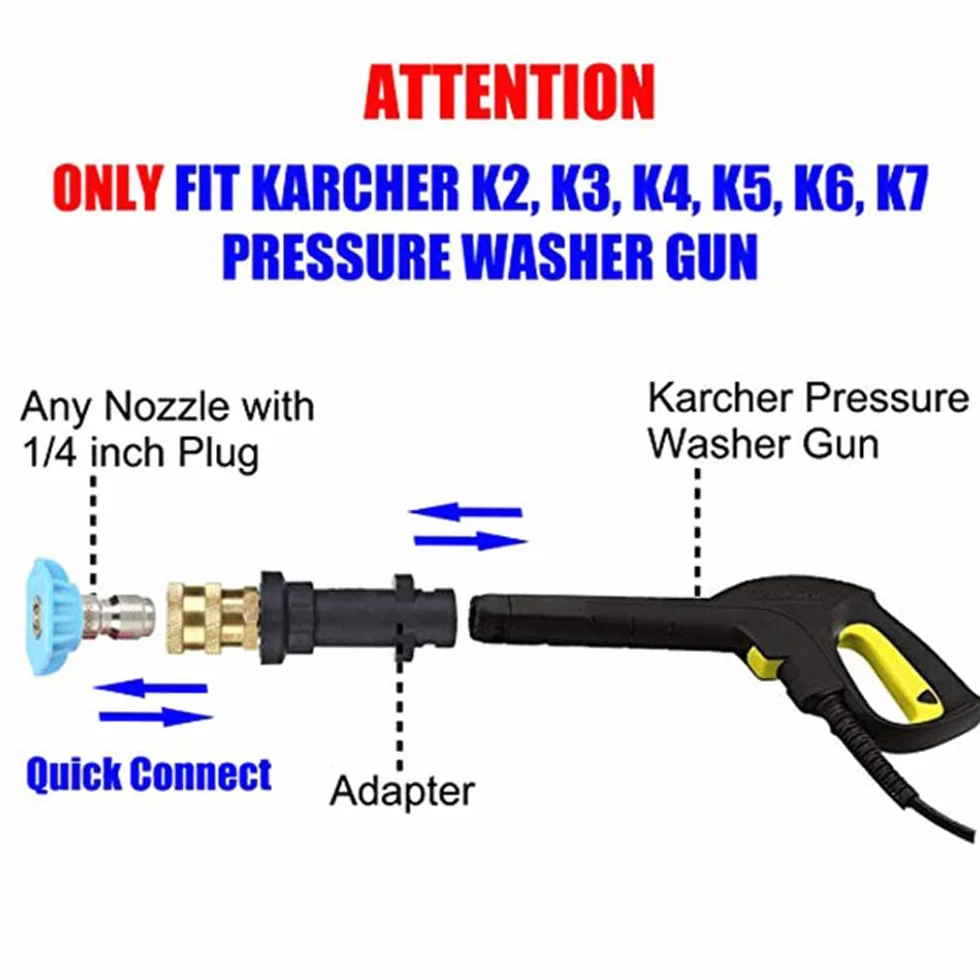 Wysokociśnieniowa Adapter Pistoletu do Myjki Ciśnieniowej 1/4", K2 K3 K4 K5 K6 K7, Szybkozłączka żeńska, z 5 Końcówkami Dysz
