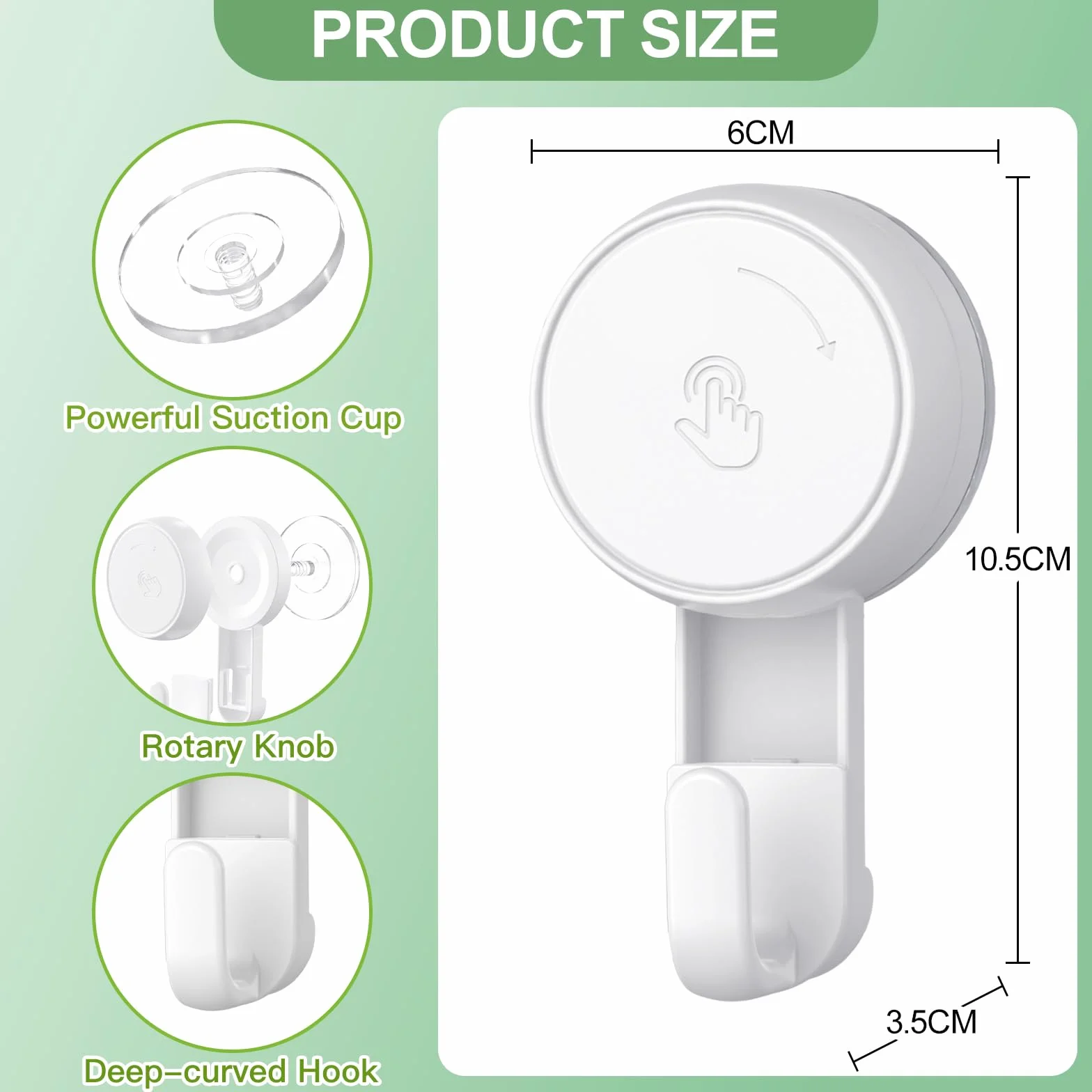 Zestaw 4 haków z przyssawkami do łazienki, obracalne 360°, max 5 kg