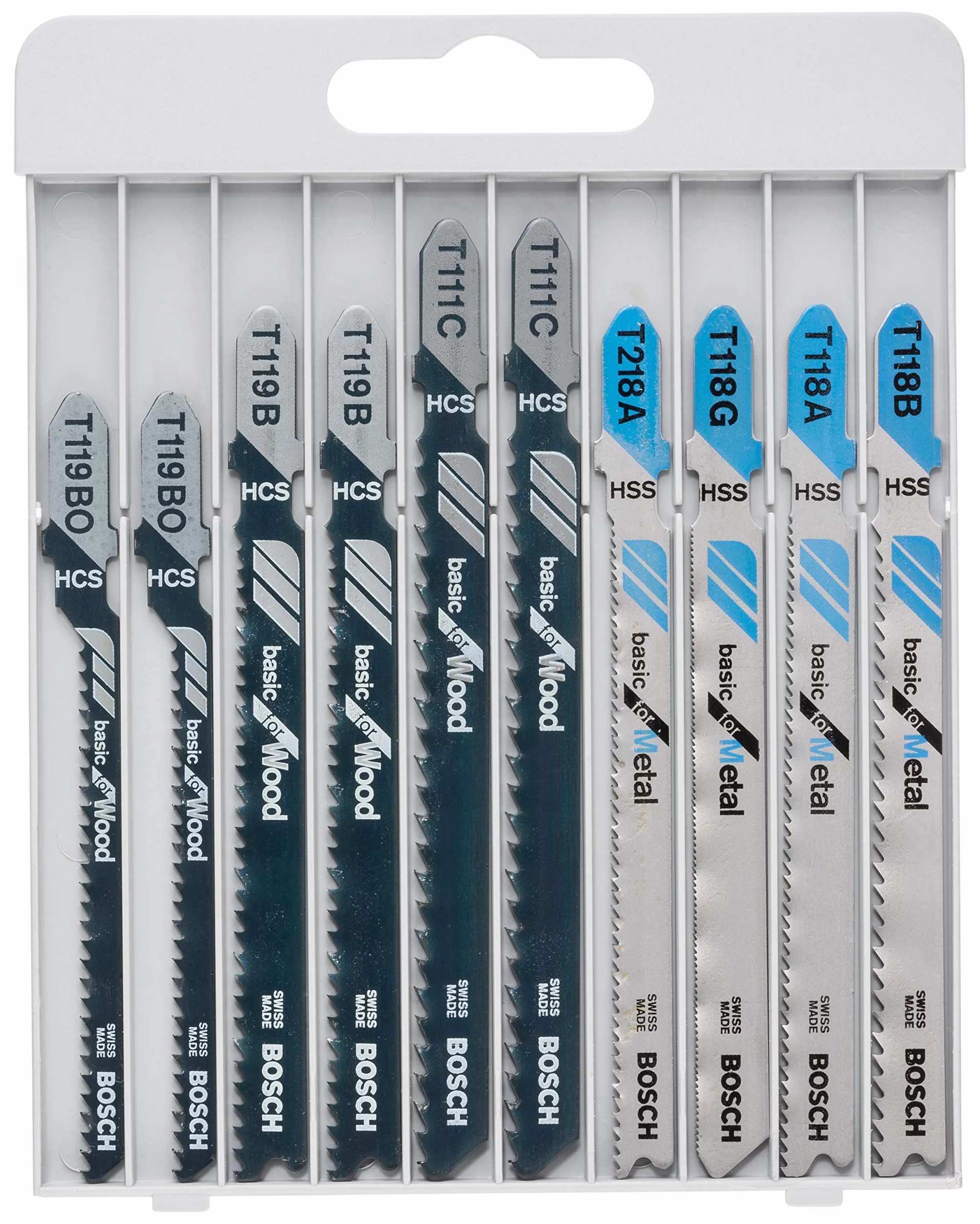 Bosch Professional Zestaw 10 brzeszczotów Basic (metal i drewno, akcesoria do wyrzynarki z uchwytem T)