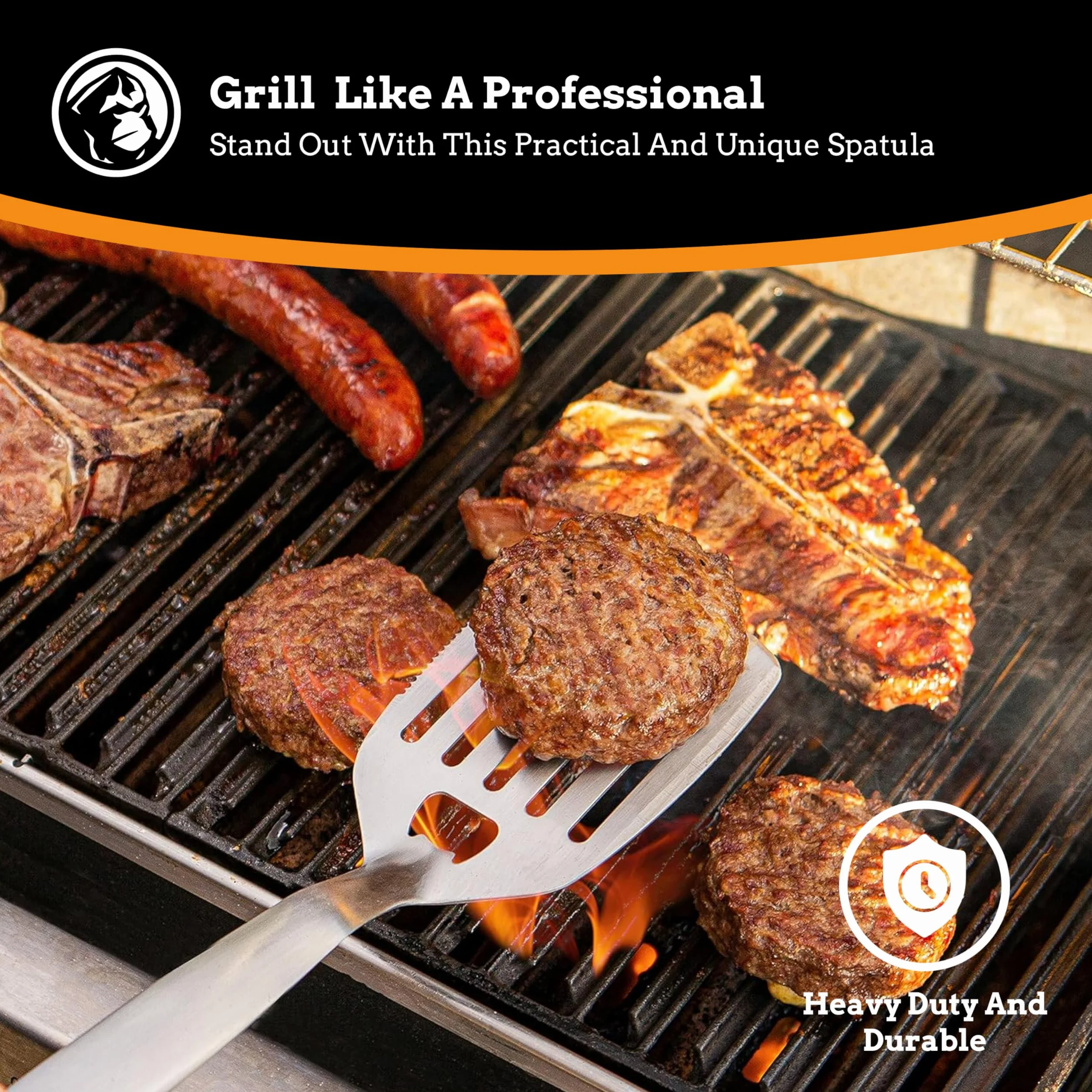 Mountain Grillers Zestaw narzędzi do grillowania – 3-pak przyborów do grillowania, trwałe akcesoria do grilla ze stali nierdzewnej, wyposażone w zamykane szczypce, szpatułkę z otwieraczem do piwa i
