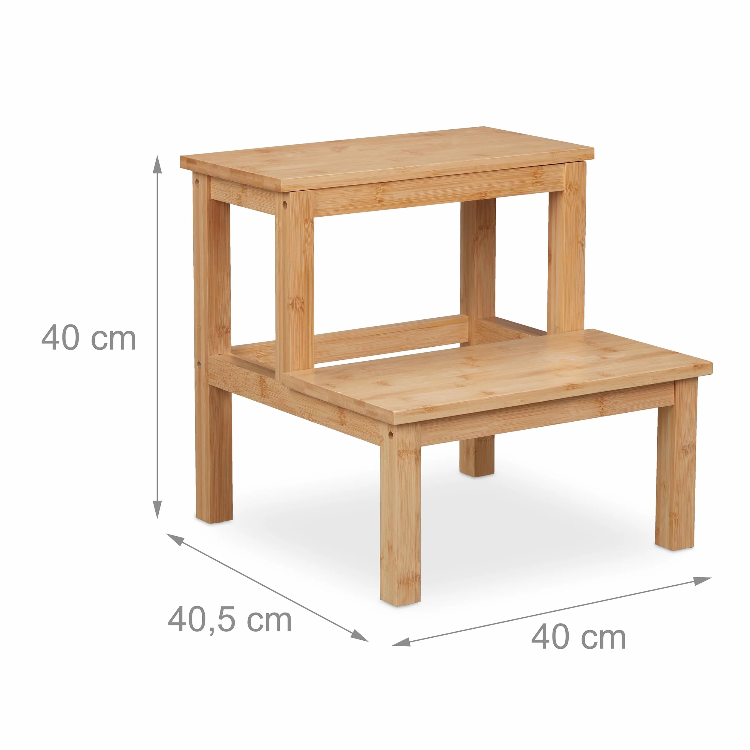 Relaxdays Taboret do stąpania, 2 stopnie, bambus, maks. 100 kg, dla dzieci i gospodarstw domowych, (wys. x szer. x gł.): 40 x 40 x 40,5 cm, stołek, naturalny