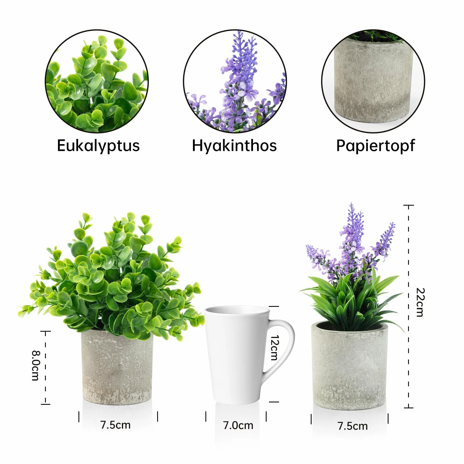 4 sztuki sztucznych roślin w doniczce, sztuczne rośliny, jak prawdziwe, eukaliptus, rozmaryn, hiacynt, dekoracja do salonu, łazienki, sypialni, 4 sztuki