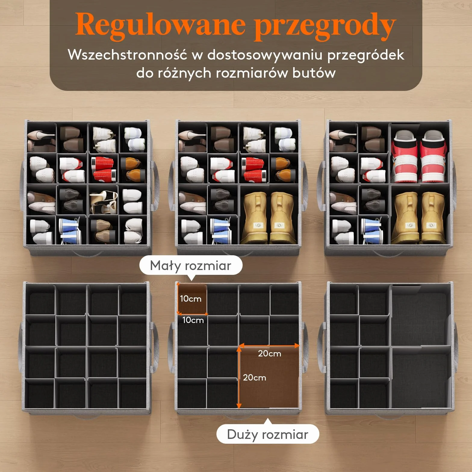 Lifewit Organizer na buty do szafy, regulowane przegródki do przechowywania butów dla 16 par, przezroczyste pudełko na buty pasujące butów, składane pojemniki, jasnoszary, 1-pak
