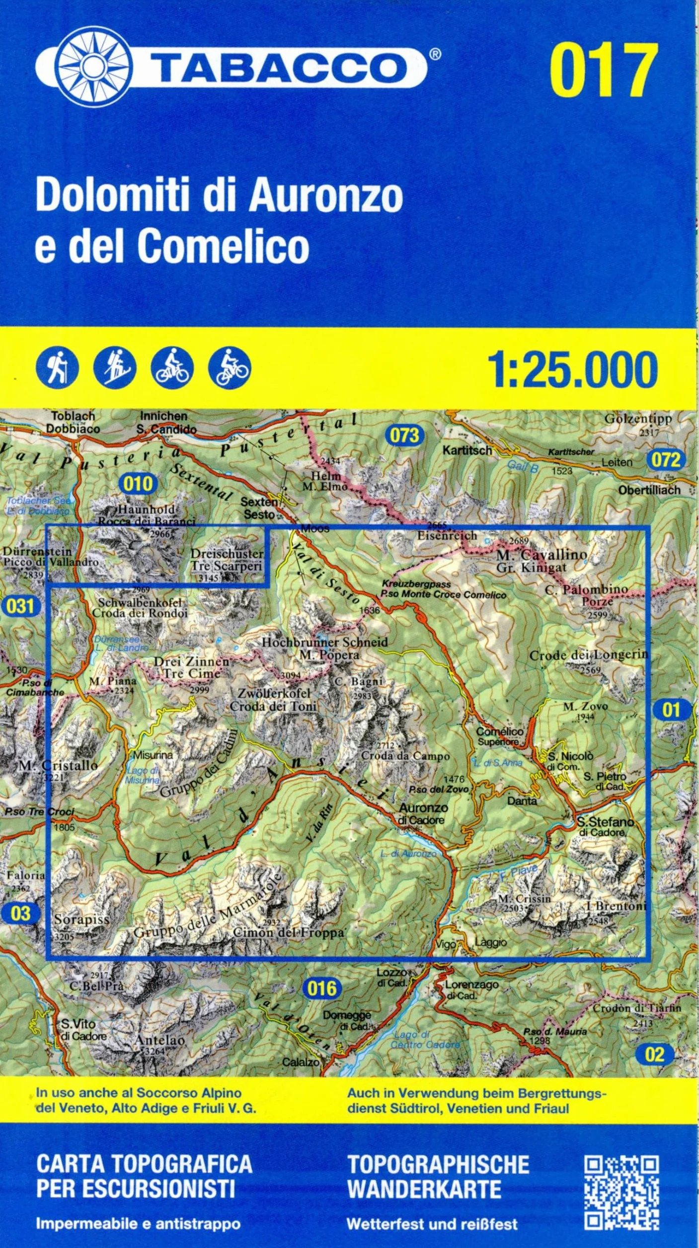 Dolomiti di Auronzo. Carta topografica in scala 1:25.000, antistrappo, impermeabile, fotodegradabile. Ediz. italiana, inglese, francese e tedesca: Tabacco Wanderkarte 1:25000: 17