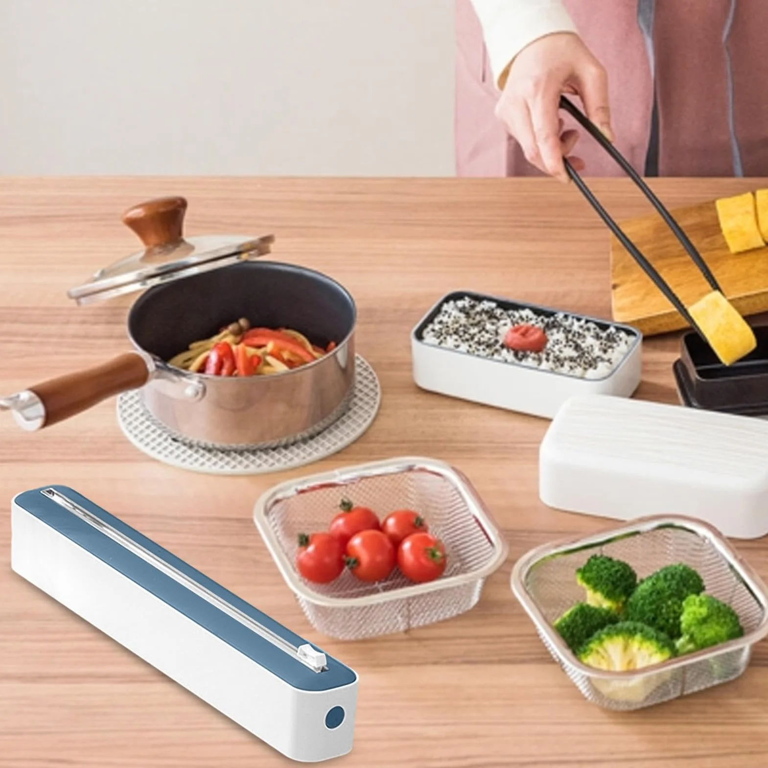 Cling Wrap Dispenser Kitchen Drawer Storage Organizer Quick Slide Film Cutter Magnetic Lid