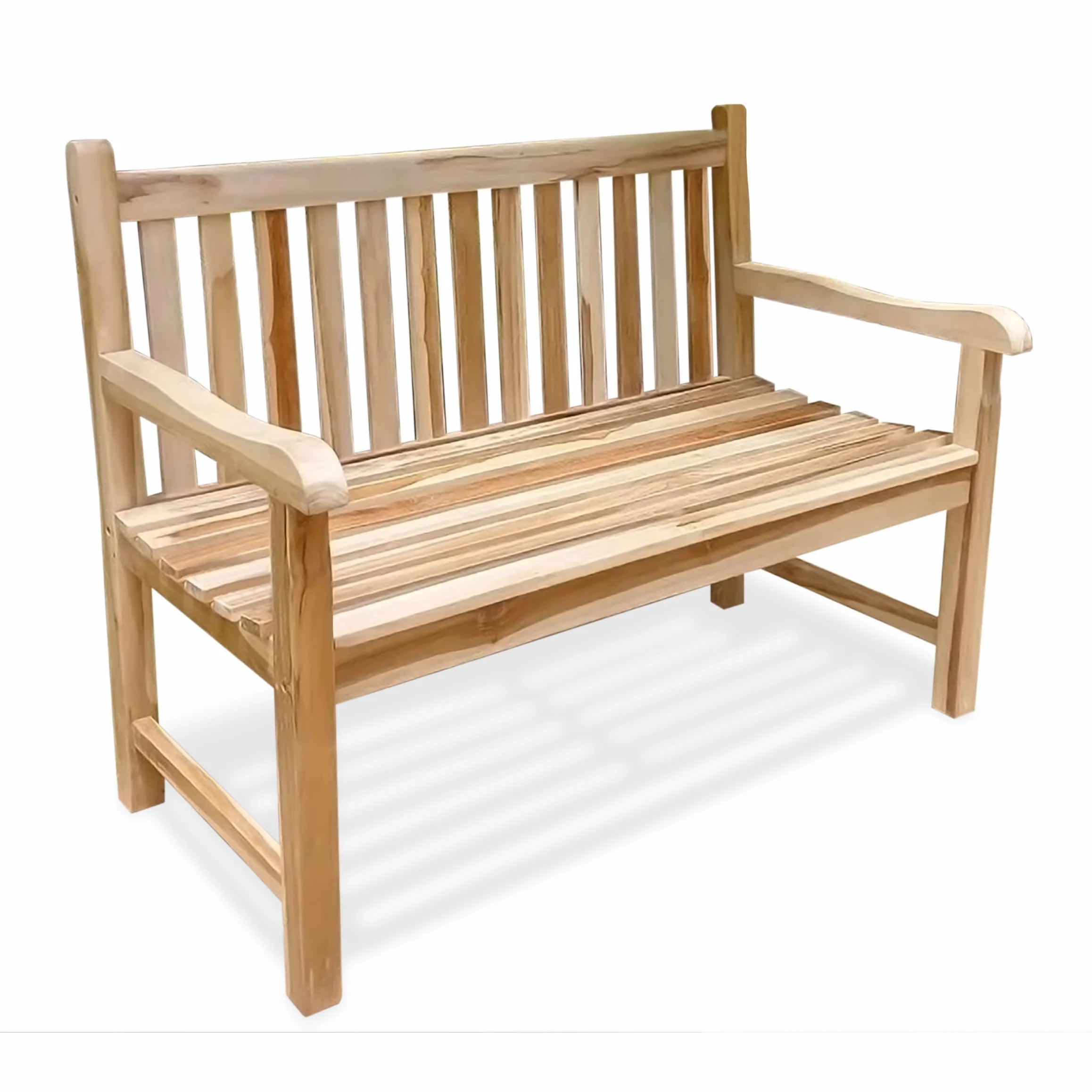 Spetebo 2-osobowa ławka ogrodowa z drewna tekowego z podłokietnikami, obciążenie 250 kg – 120 cm – drewniana ławka do siedzenia dla 2 osób – ławka parkowa z litego drewna, na balkon, taras, do ogrodu