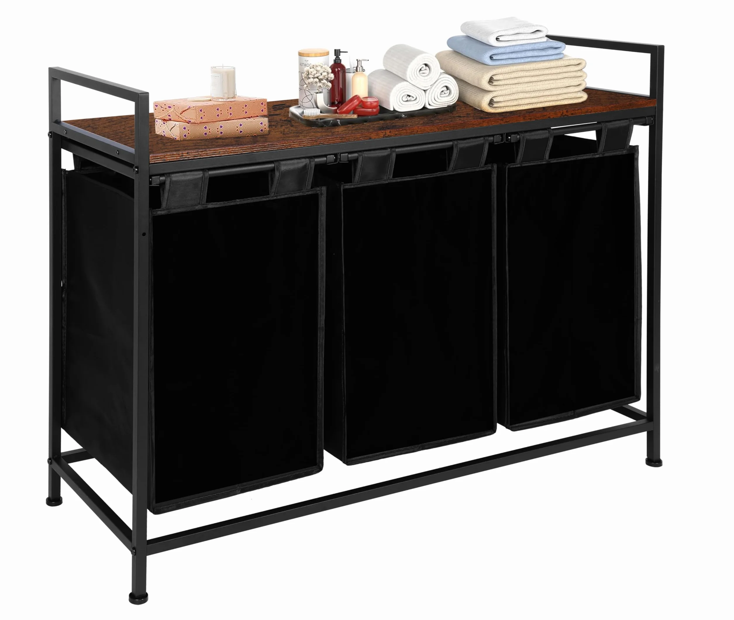 Whitmor Sorter na pranie, kosz na pranie 138 l z półką i 3 wyjmowanymi torbami, 9 × 46 l, 90 × 33 × 71 cm, organizer na brudne ubrania do pralni, łazienki, akademika, czarny
