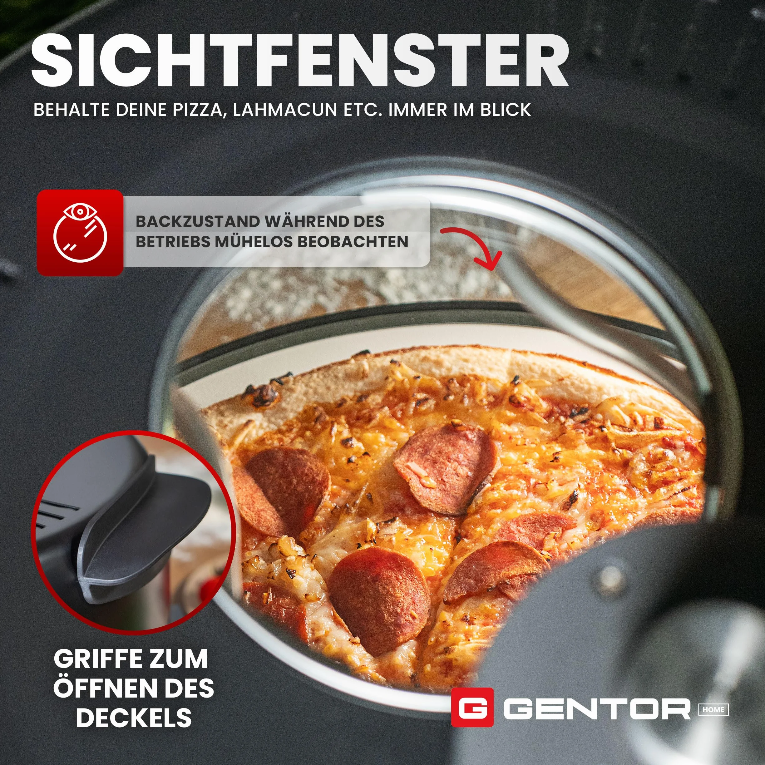 Elektryczny piec do pizzy z kamieniem i okienkiem, 1600 W, do 400°C, do domu i na zewnątrz, z grzałkami górną i dolną
