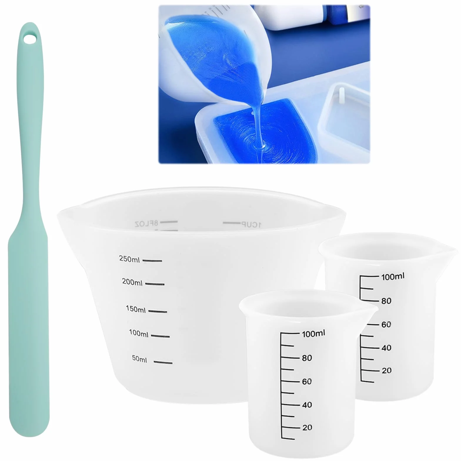 Silikonowy kubek z miarką 250 ml 100 ml z mieszadłem do mieszania żywicy epoksydowej