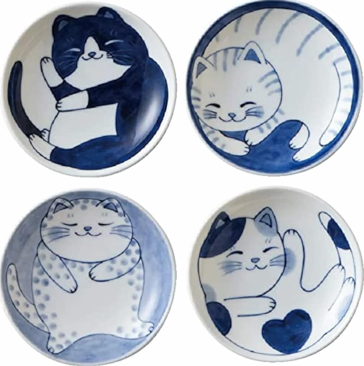 Japońskie talerze ceramiczne z motywem słodkich kotów, zestaw 4 szt, 10 x 2 cm