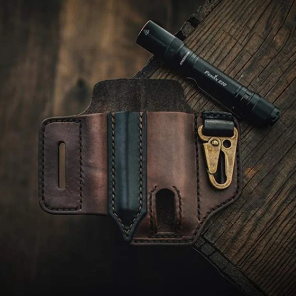 EDC Organizer kieszonkowy EDC Gerber EDC, organizer, skórzany uchwyt na pasek, uchwyt na narzędzia, latarkę, narzędzia i sprzęt EDC (czarny)