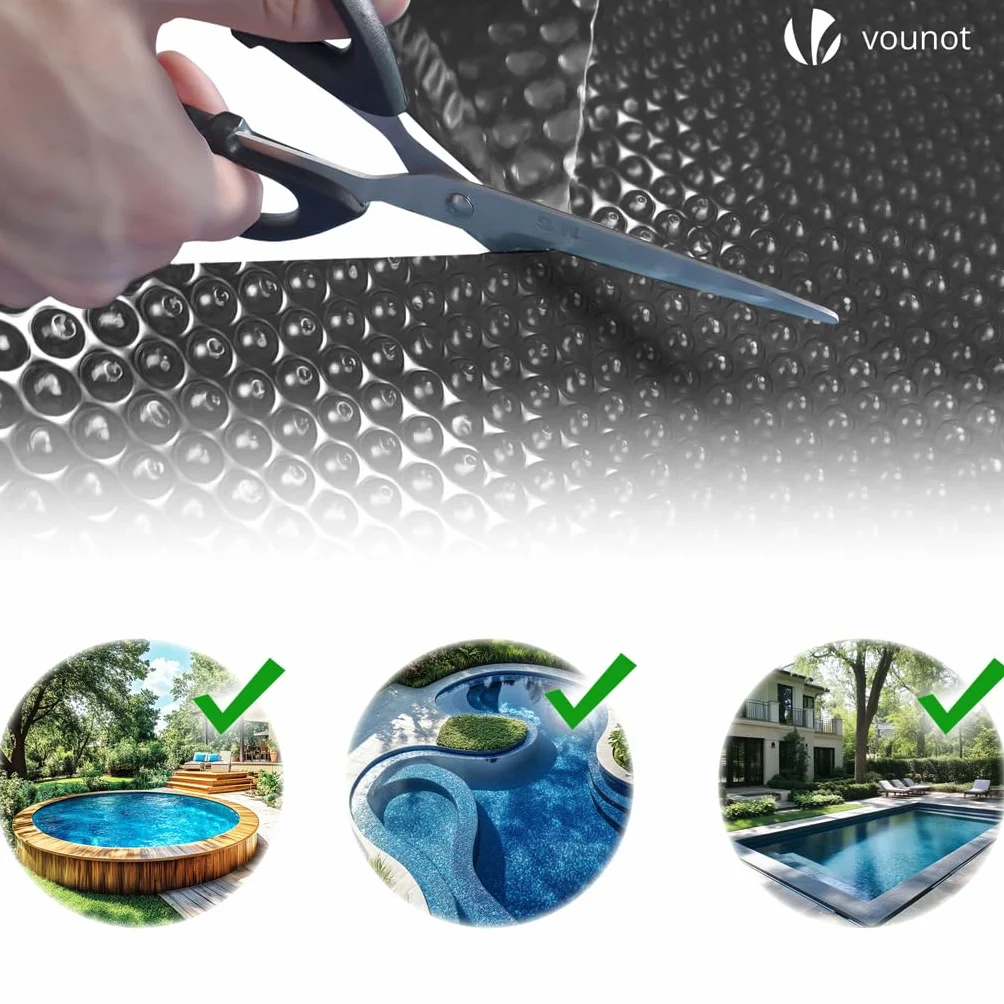 vounot® Prostokątna plandeka bąbelkowa do basenu, 300 x 200 cm, grubość 120 µm, folia grzewcza do podgrzewania wody, czarna