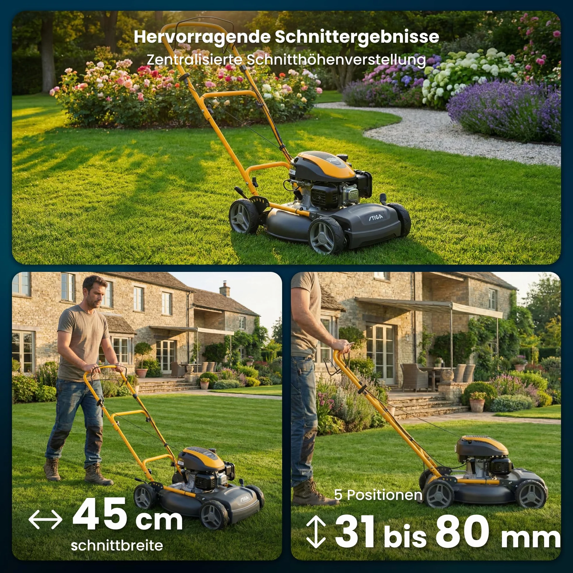 STIGA Multiclip 47 S silnik wybuchowy, kosiarka do trawy trakcyjnej z silnikiem o pojemności 123 ccm, płyta tnąca 45 cm, 5 wysokości cięcia, ergonomiczny uchwyt składany