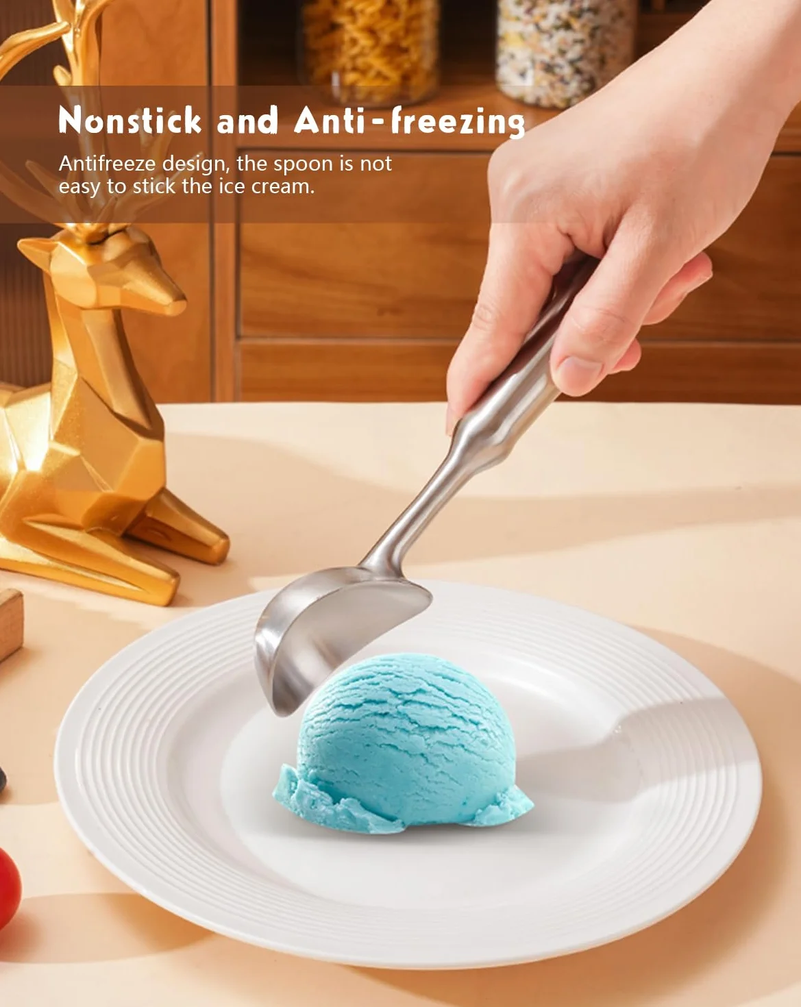 Porcjownik do lodów ze stali nierdzewnej, jednoczęściowa łyżka do lodów z wysokiej jakości stali nierdzewnej do porcjowania kulek lodowych, do gelato, ciasta na ciastka, sorbetu, migdałów, nadająca