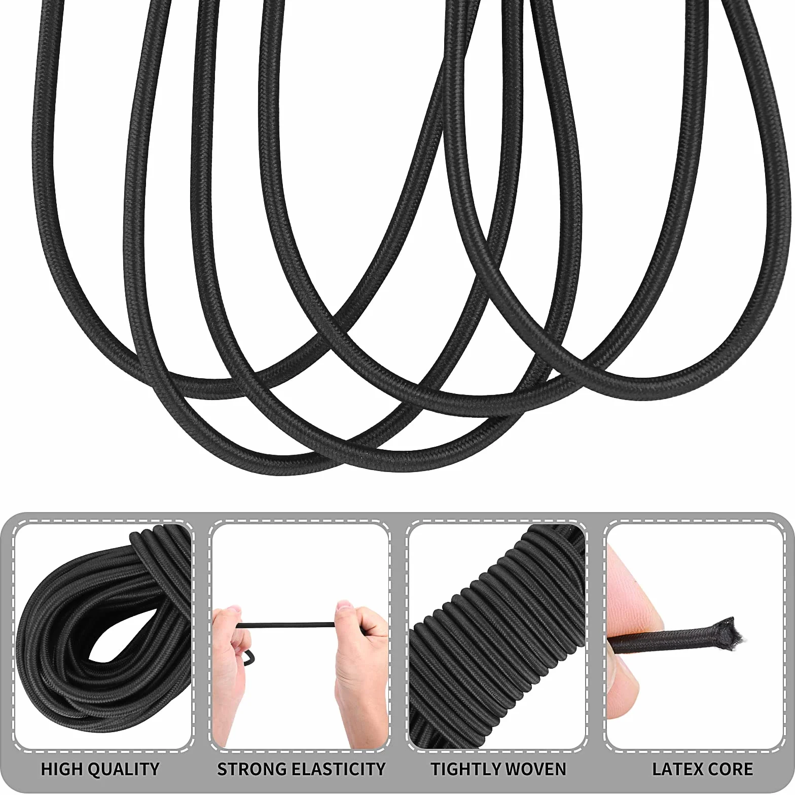 Prasacco Bungee Sznurek 3 mm x 10 m, mocny elastyczny sznurek, zabezpieczający sznur do łodzi, na kemping, przyczepę, sznurówki do butów, rzemiosło, projekty DIY