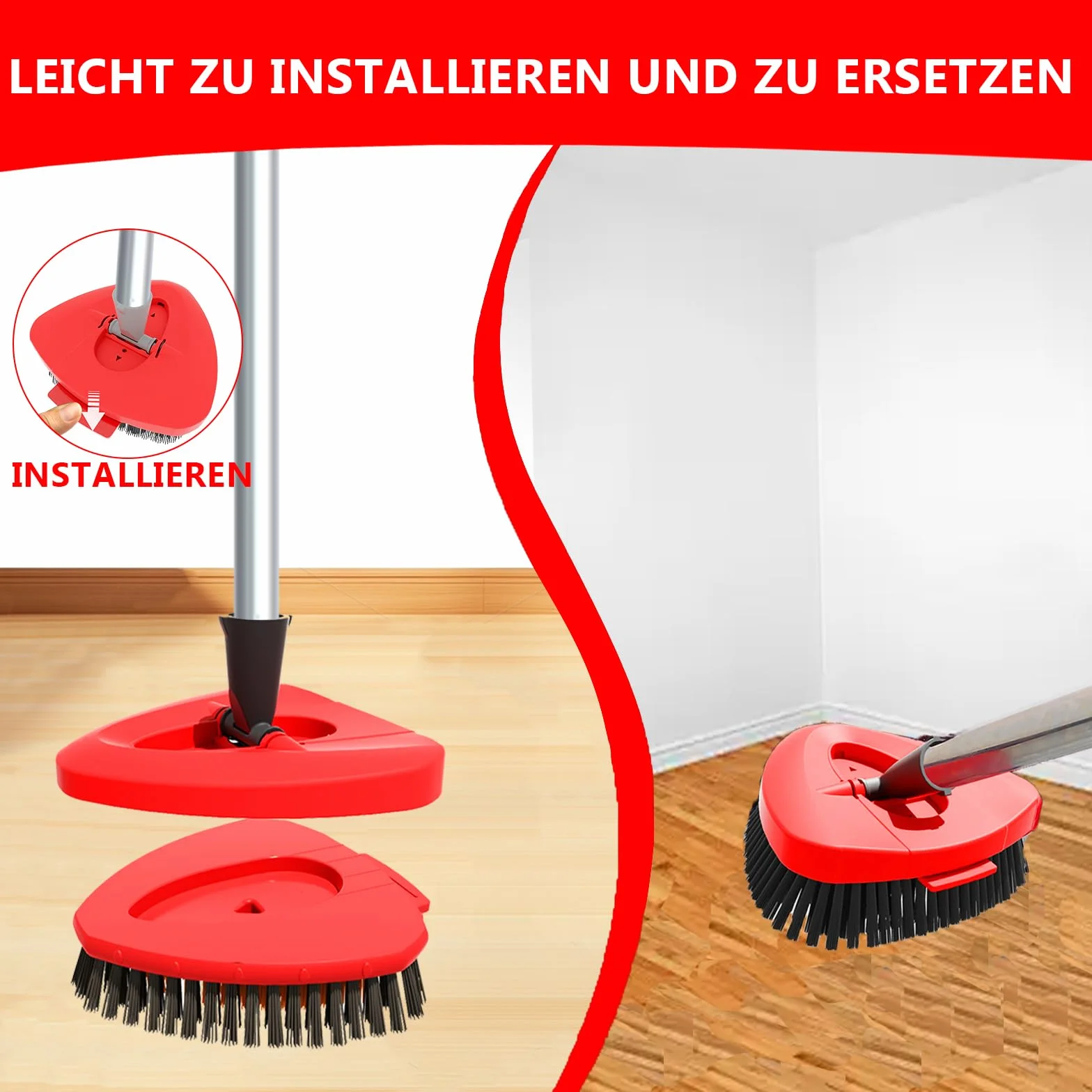Spin mop do szorowania, zapasowa głowica, kompatybilna z Vileda Turbo mopem i szczotkami podłogowymi, trójkąt, szczotka do czyszczenia łazienki, kuchni, basenu, garażu, na taras