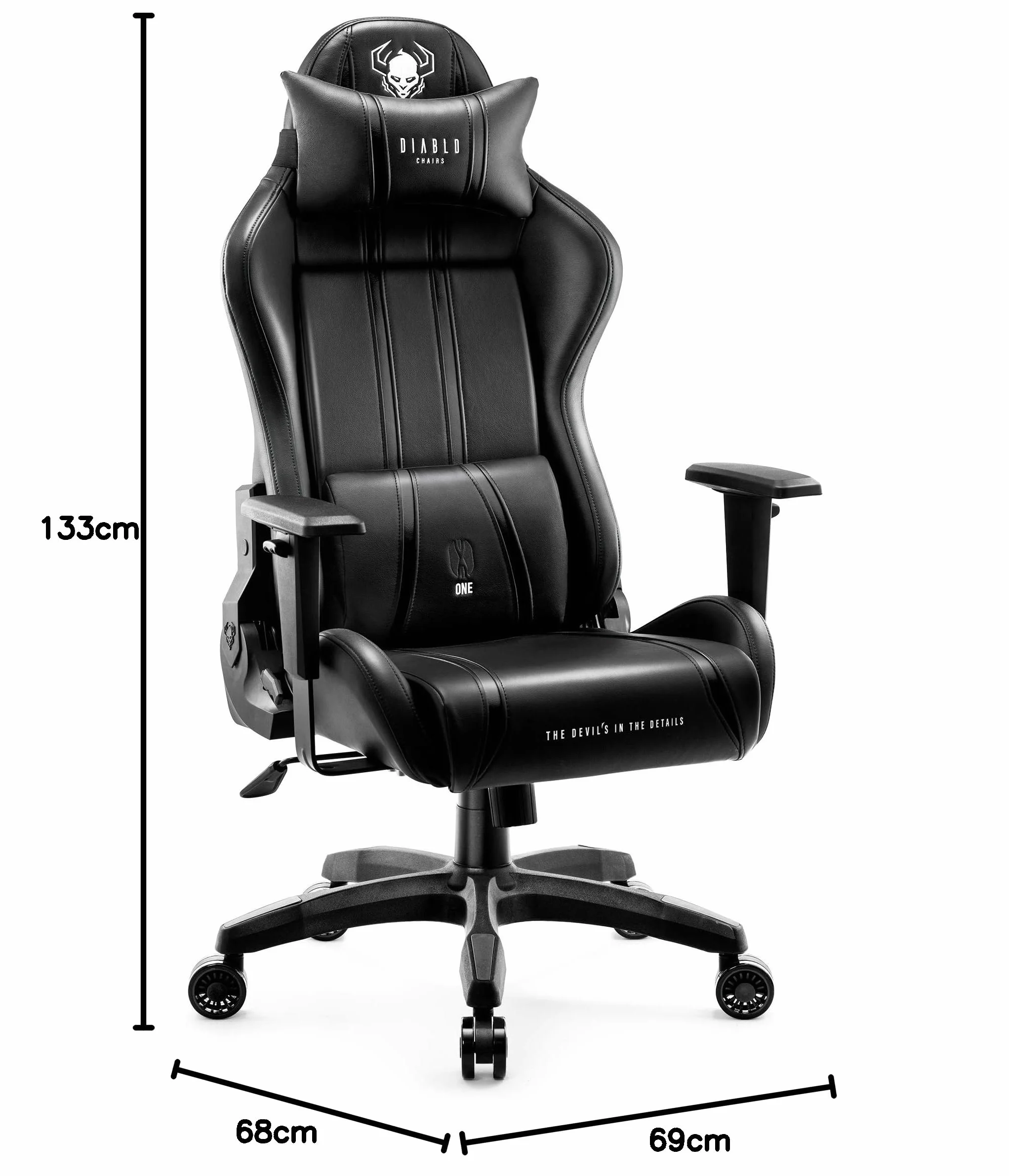 Diablo X-One 2.0 Fotel Gamingowy Krzesło Biurowe Dla Gracza Obrotowy Regulowane Podłokietniki Ekoskóra Ergonomiczny Design Funkcja Bujania Poduszka Pod Kark i Lędźwie (Czarno-czarny, Normal)