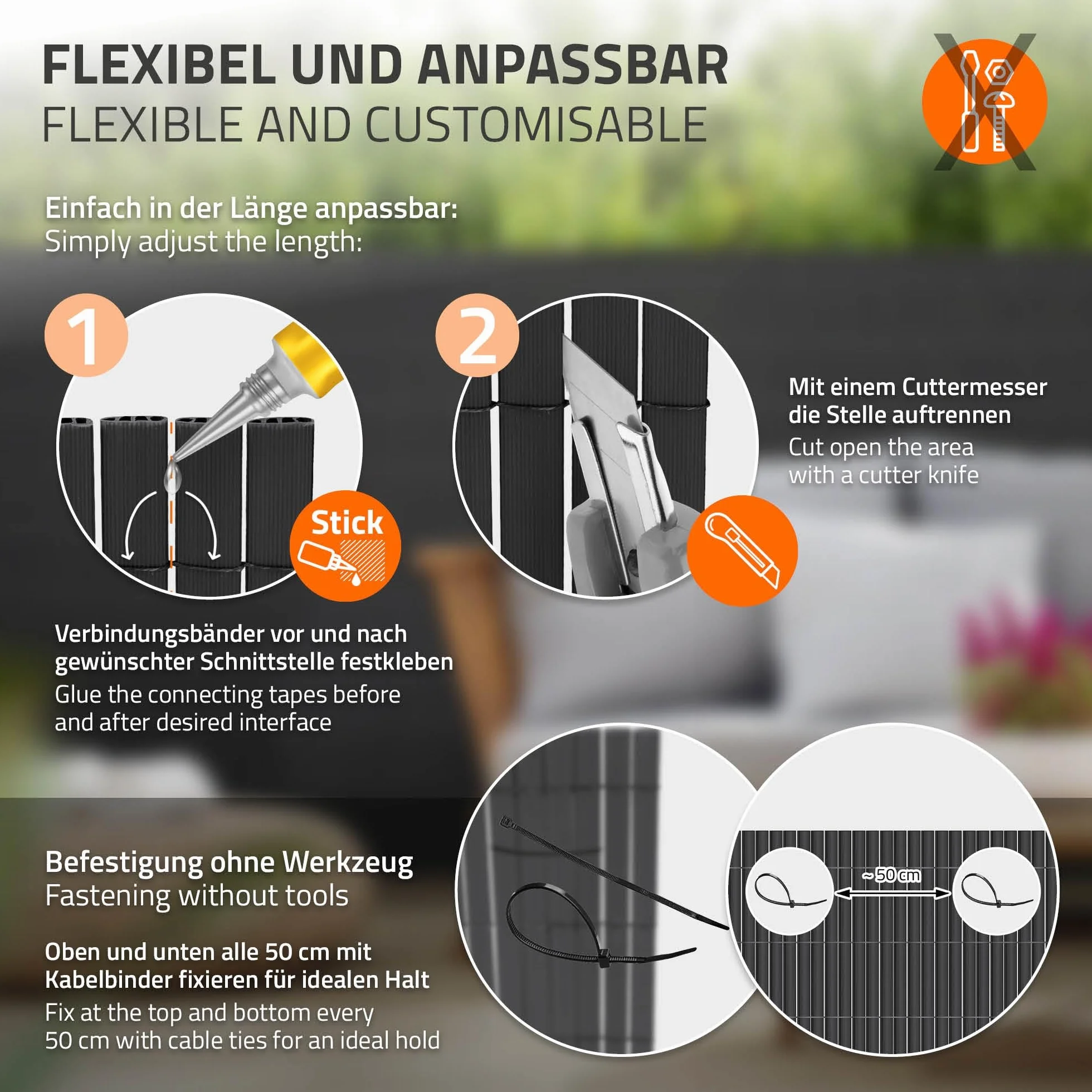 ECD Germany Mata parawanowa z PVC 100x700 cm (1x3m + 1x4m) antracyt, ogrodzenie zapewniajace prywatnosc, wzmocnienie 3-wagowe, odporne na promieniowanie UV, parawan balkonowy parawan do ogrodu tarasu