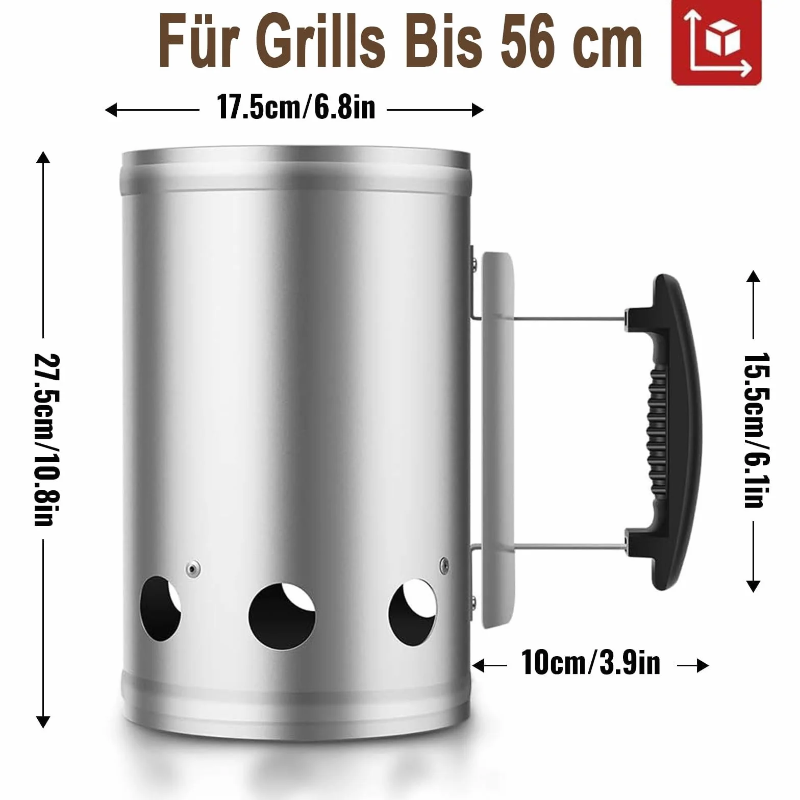 BEAU JARDIN 28x18cm Komin do podpalania Rapidfire Grillen Węgiel Podpalacz węgla drzewnego do BBQ Starter do grilla Kompaktowy Starter węglowy Podpalacz węgla drzewnego Podpalacz do grilla Kolumna