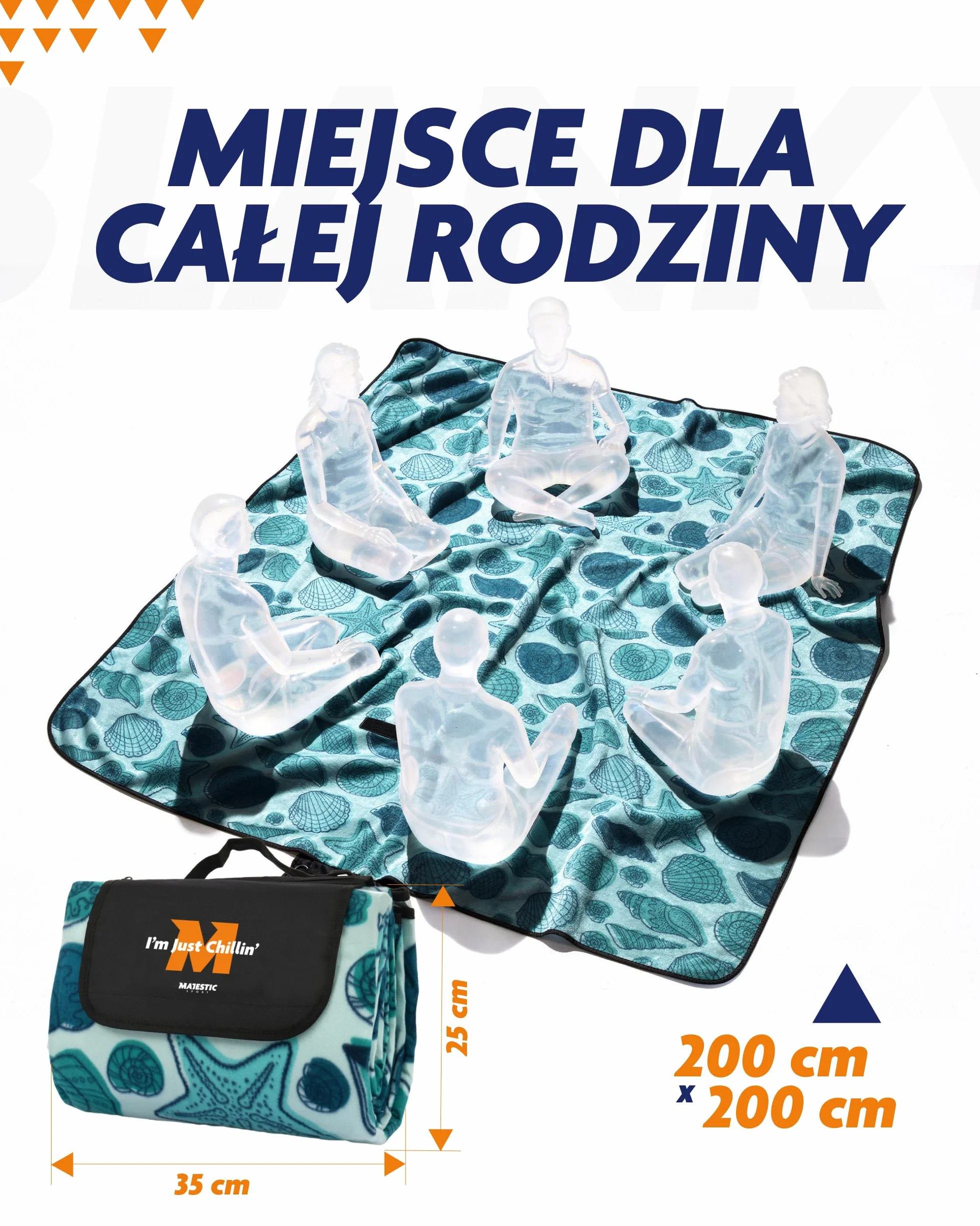 Koc Piknikowy dla Czterech Osób Łatwy w Czyszczeniu Montaż do Podłoża Polar Miękki Miły w Dotyku Kieszonka na Suwak Pasek na Ramię 200x200cm Shelly