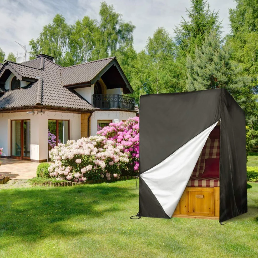 YISSVIC Pokrowiec na kosz plażowy, wiatroszczelny, regulowane sznurki, odporny na warunki zimowe, promieniowanie UV, tkanina Oxford 420D, 135 x 105 x 174/140 cm