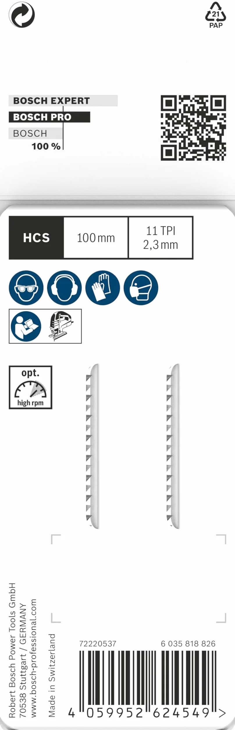 Bosch 2x Brzeszczoty do wyrzynarek PRO Plastics PVC clean T102H (do Tworzywa sztuczne, Tworzywa sztuczne, Długość 100 mm, Professional Akcesoria Wyrzynarka)