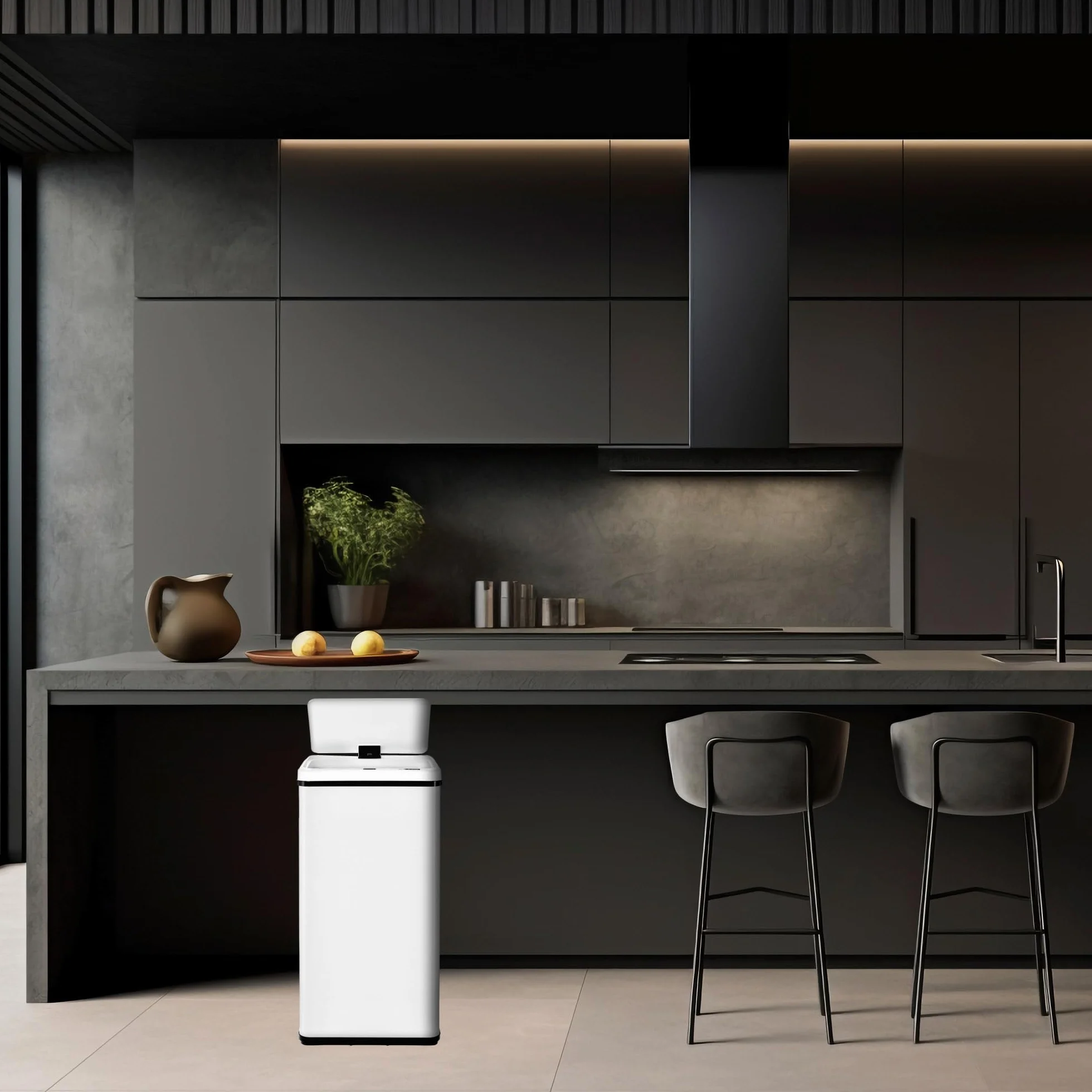 WELL HOME inteligentny kosz na śmieci bez nóżek z automatycznym otwieraniem lub kontaktem ręcznym, 60 l, wysokość: 79,5 (x 35,5 x 26), biały