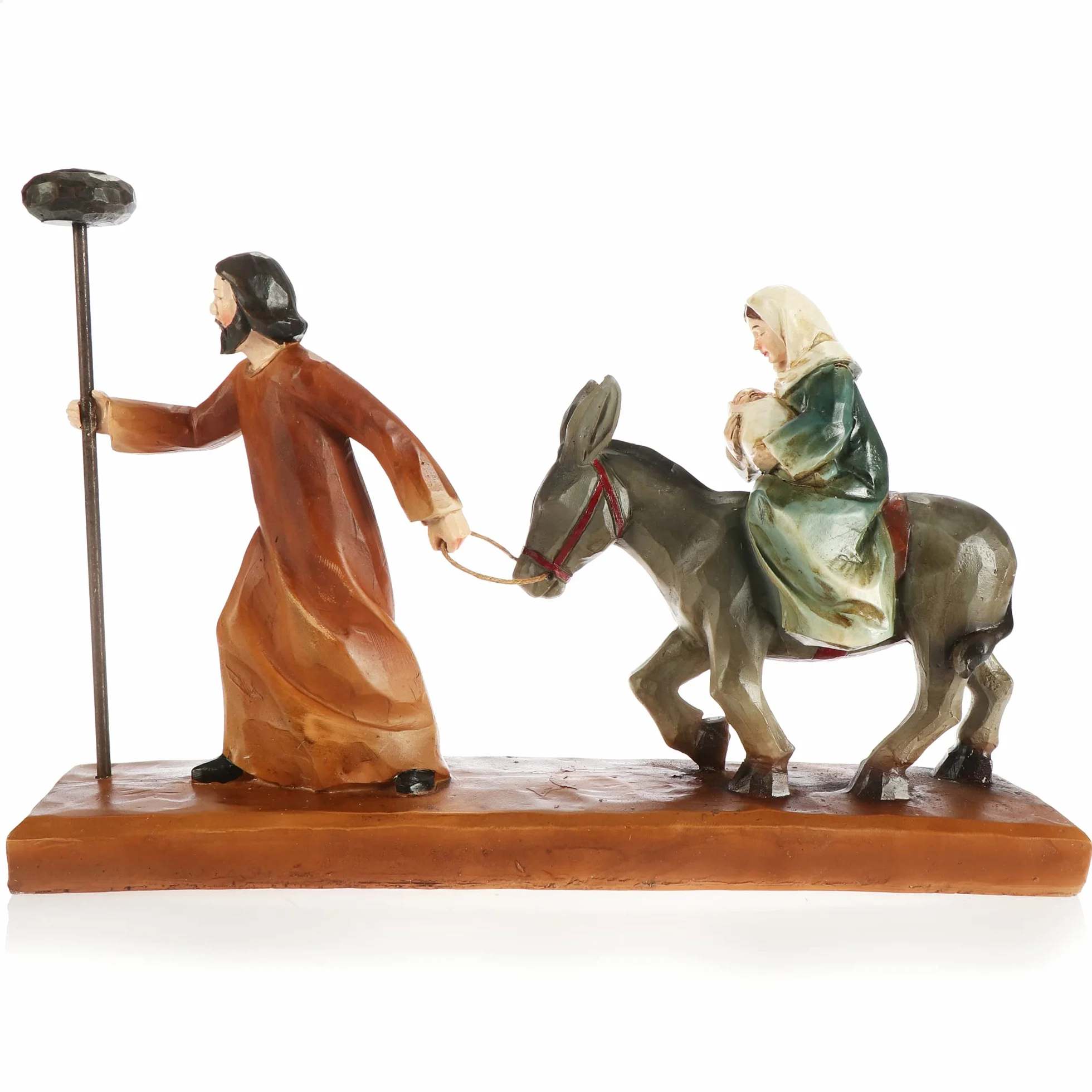 COM-FOUR® figurki bozonarodzeniowe ze swiecznikami - Chrzescijanskie ozdoby swiateczne - ekspozycja polyresin - Maryja, Józef i Jezus na osiolku - Ucieczka do Egiptu (Jaselka - braz)