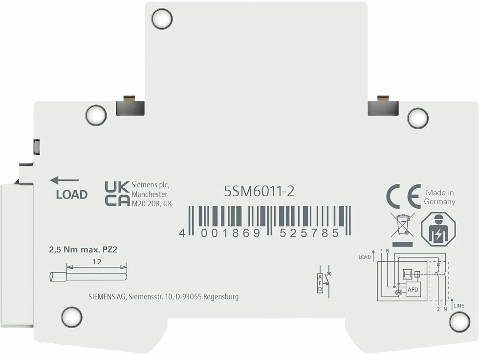 Siemens 5SM60112 blok wyłączników przeciwpożarowych AFDD 230 V 1-16 A, łatwy montaż na przełącznikach LS lub FI/LS, 1P+N (1TE)