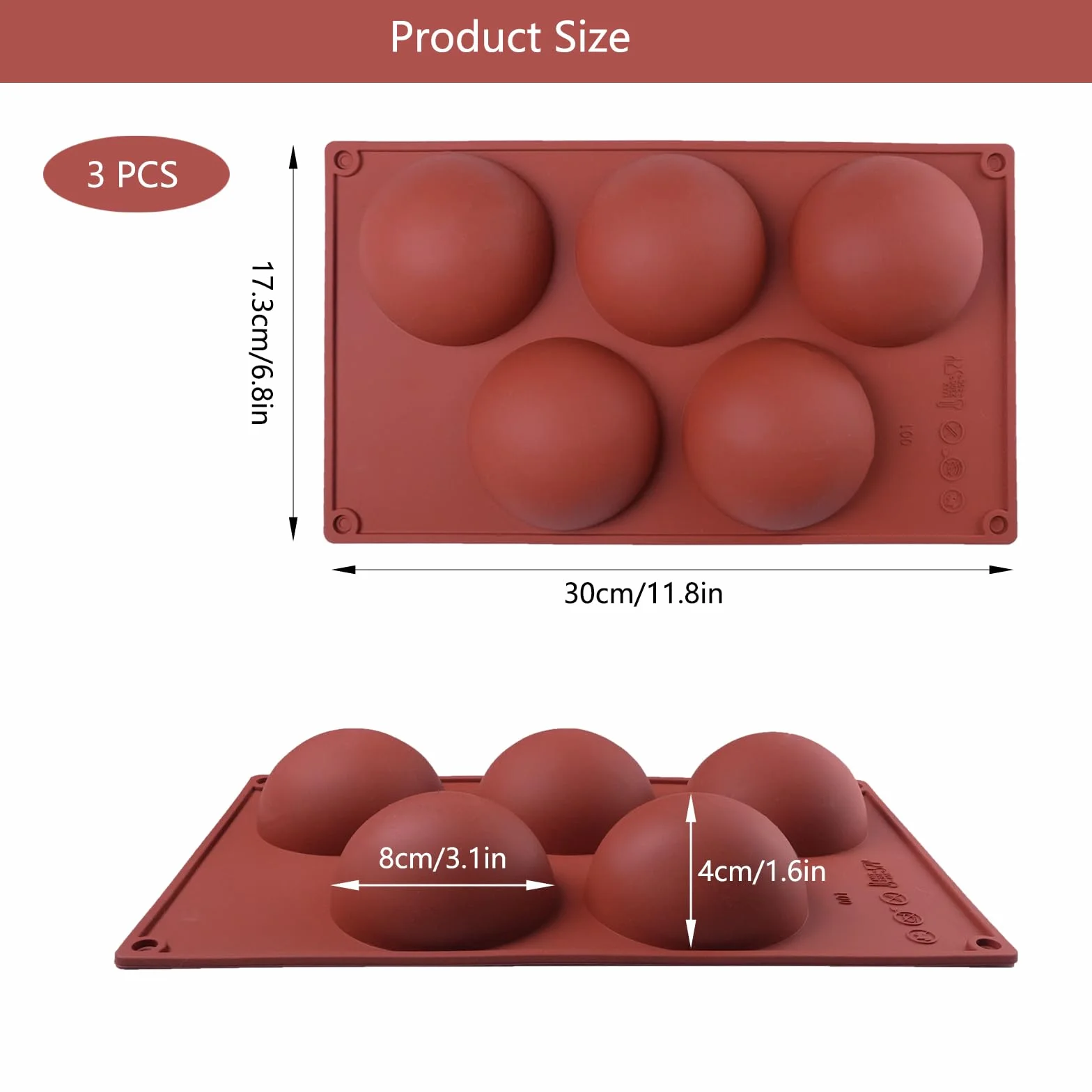 Forma silikonowa półkula 5 otworów 8 cm do czekolady