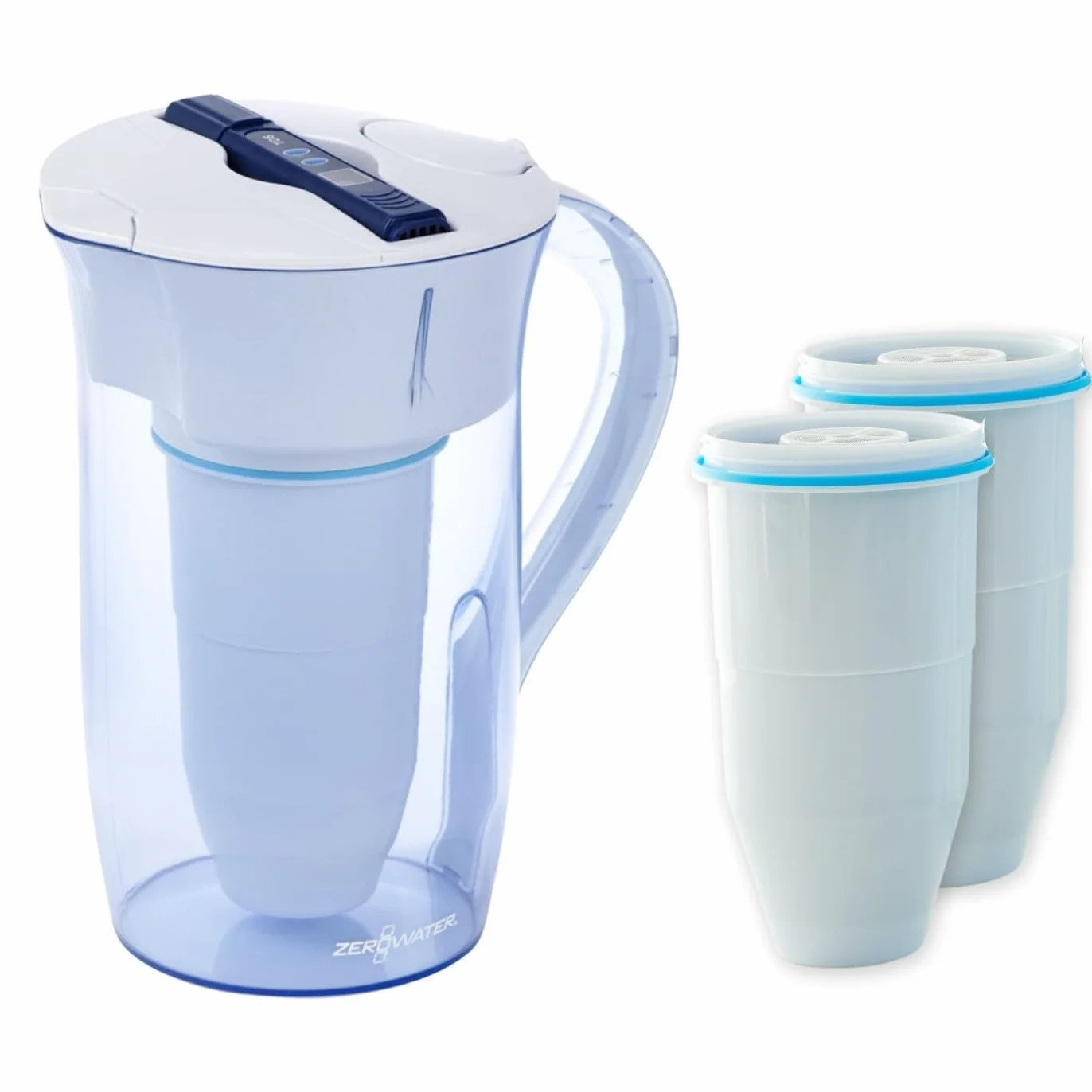 ZeroWater Zestaw filtrów do wody 2,4 l okrągły dzbanek 3 wkłady filtrujące miernik jakości wody BPA NSF