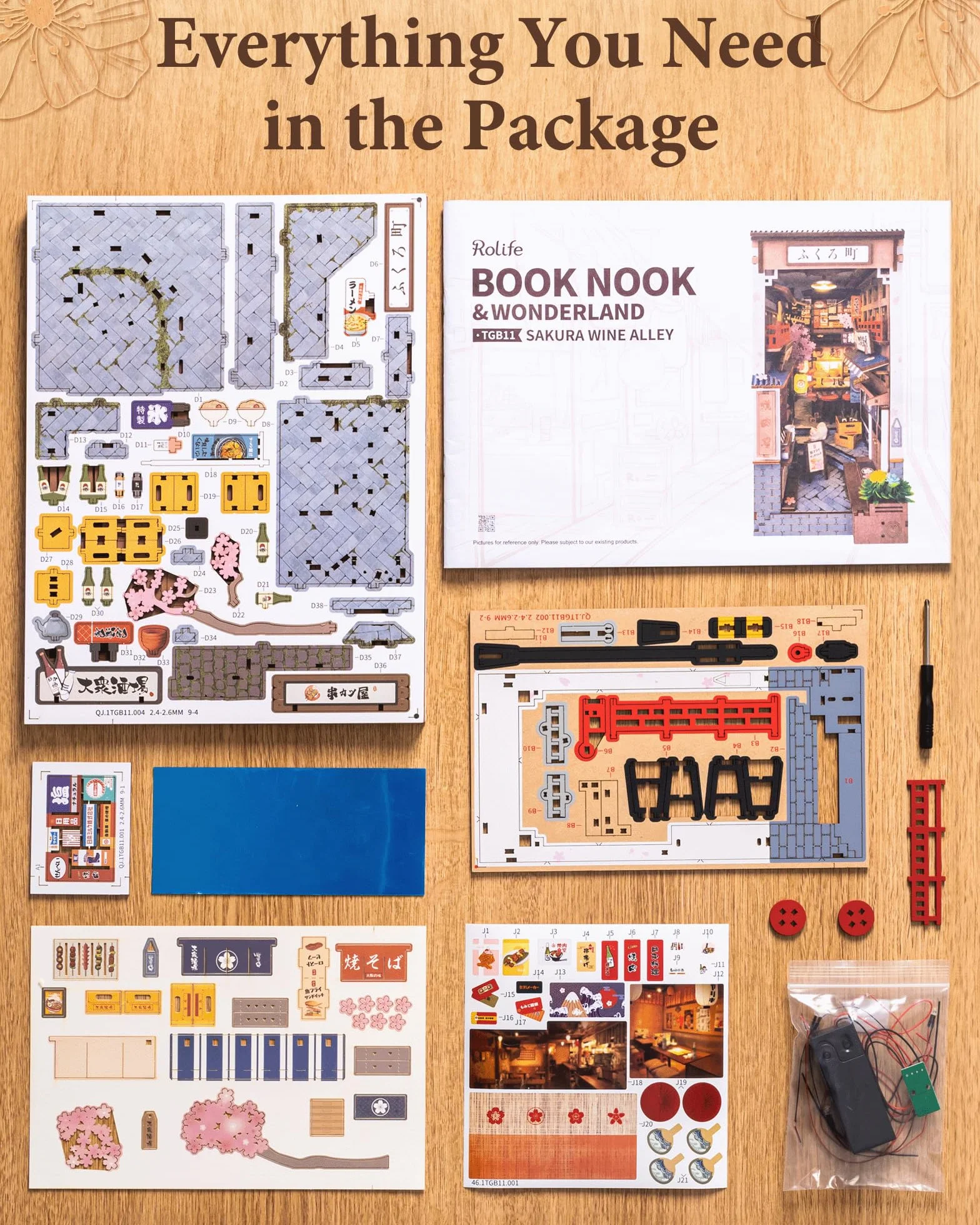 Rolife Book Nook Kit Sakura Wine Alley Booknook Japoński Styl Izakaya DIY Miniaturowy Zestaw Domku dla Dorosłych do Budowania Prezent na Boże Narodzenie i Urodziny Dekoracja Półki na Książki Zestaw