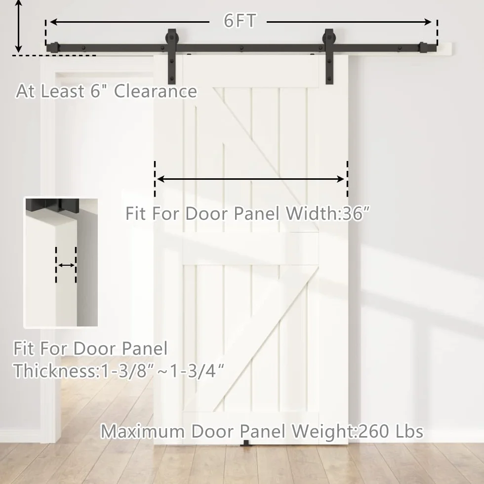 Zestaw do drzwi przesuwnych 183 cm, zestaw do drzwi przesuwnych w stylu stodoły, szyna łącząca (SD7 x 183 cm-6)