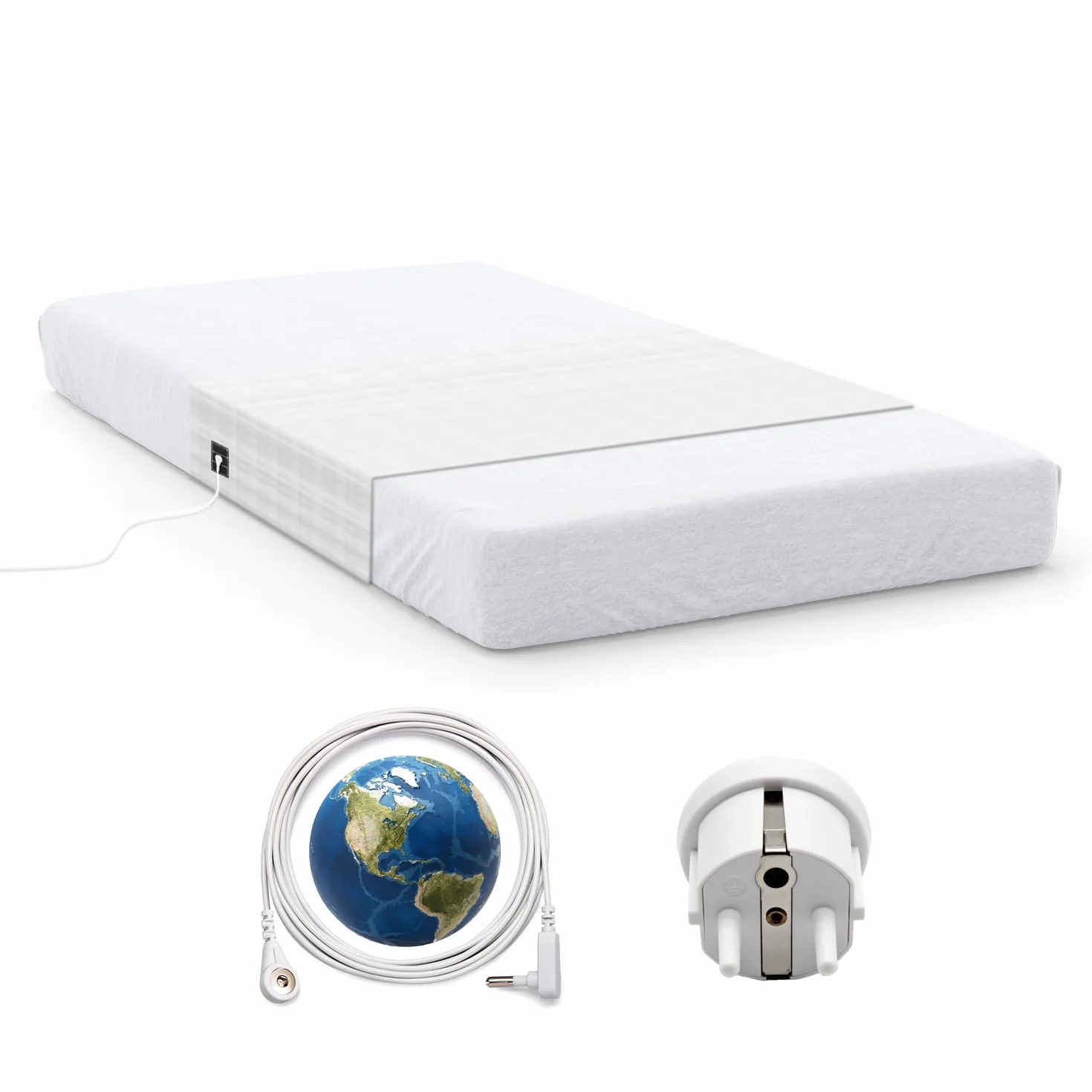 Earthinglife Arkusze do łóżka gruntowego z 5% włókna srebrnego, mata gruntowa do łóżka z wtyczką EU, w komplecie z kablem o długości 5 m, 90 x 265 cm, do połowy arkusza ziemi, pasuje do wszystkich