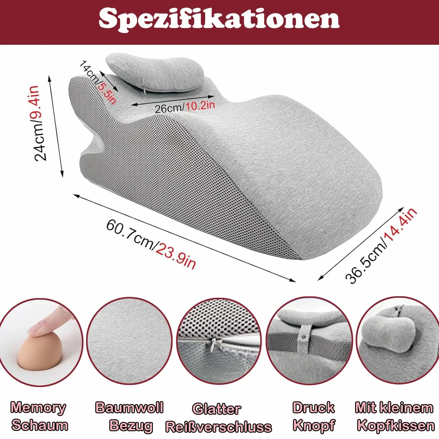 poduszka klinowa na łóżko i sofę, poduszka do czytania z pianki z pamięcią kształtu Ergonomiczna poduszka pod plecy na szyję i nogi, poduszka na nogi na refluks z pokrowcem, który można prać