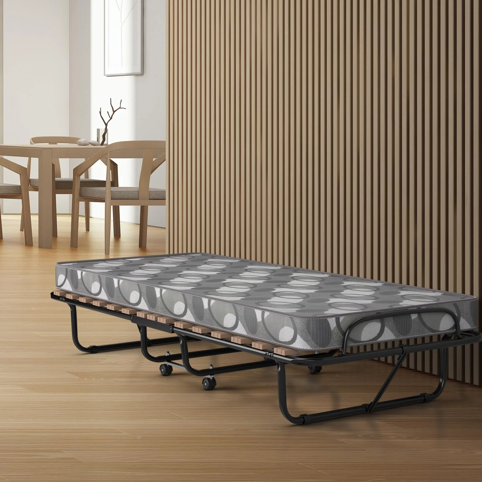 GIANTEX Łóżko składane 80 x 190 cm z materacem piankowym z pamięcią kształtu, składane łóżko dodatkowe ze stali z 4 uniwersalnymi kółkami do domu, biura i na kemping (szare)