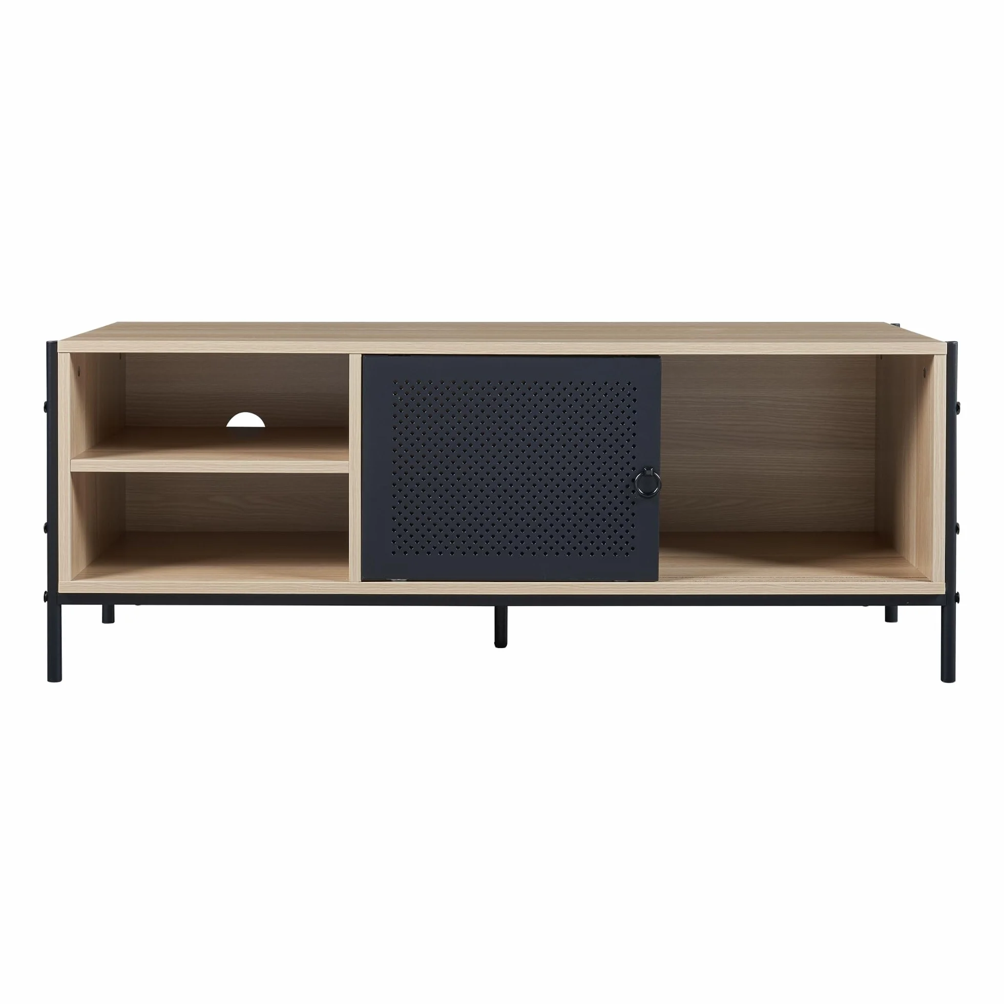 [en.casa] Szafka TV Tysnes Lowboard z 2 przesuwnymi drzwiami, stolik pod telewizor z otworami na kable, szafka TV, 120 x 40 x 45 cm, metalowa konstrukcja, dąb/czarny