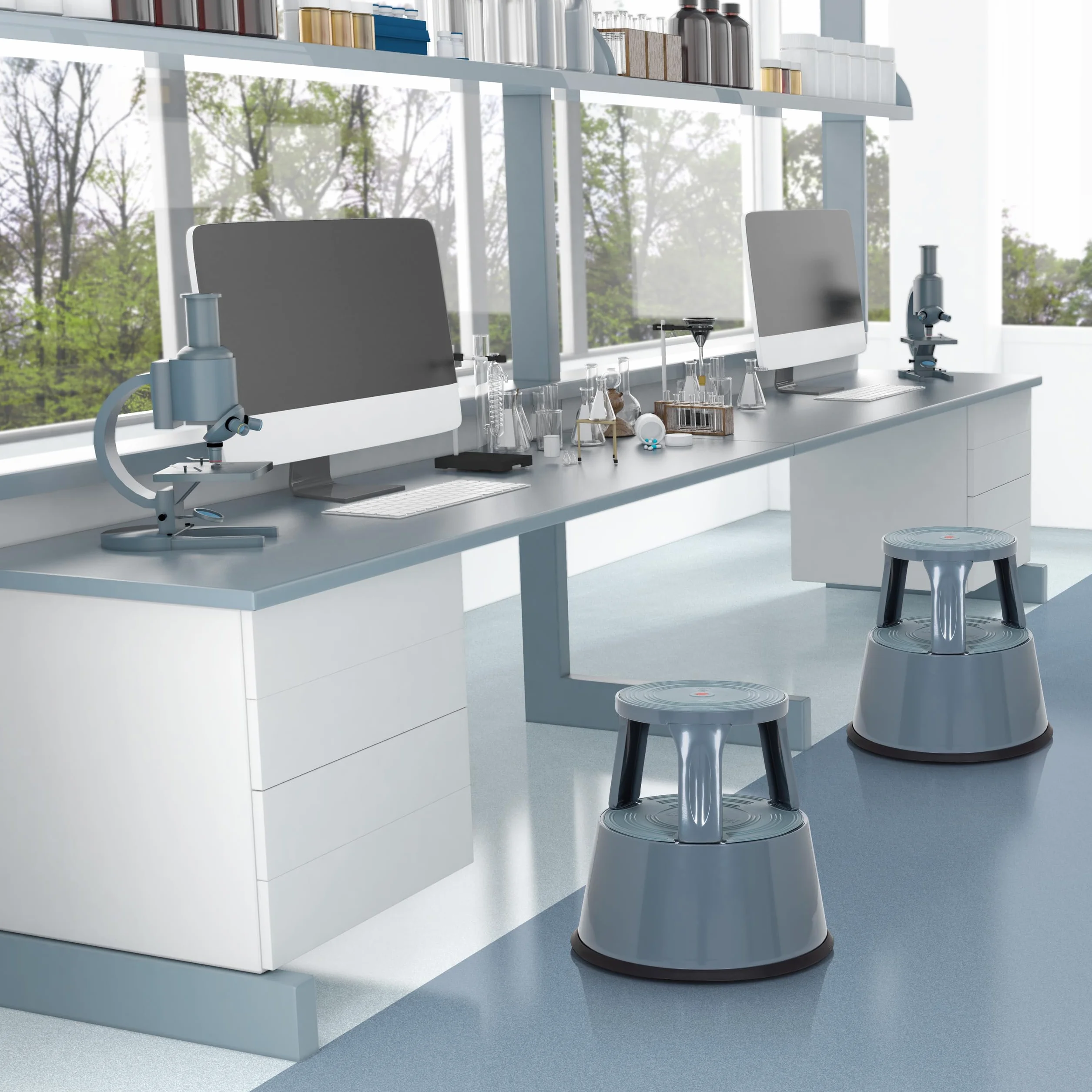 hjh OFFICE Taboret TIO-M II metalowy stopka słonia z atestem TÜV, wysokość 42 cm, obciążenie do 150 kg, z kółkami 830007 szary