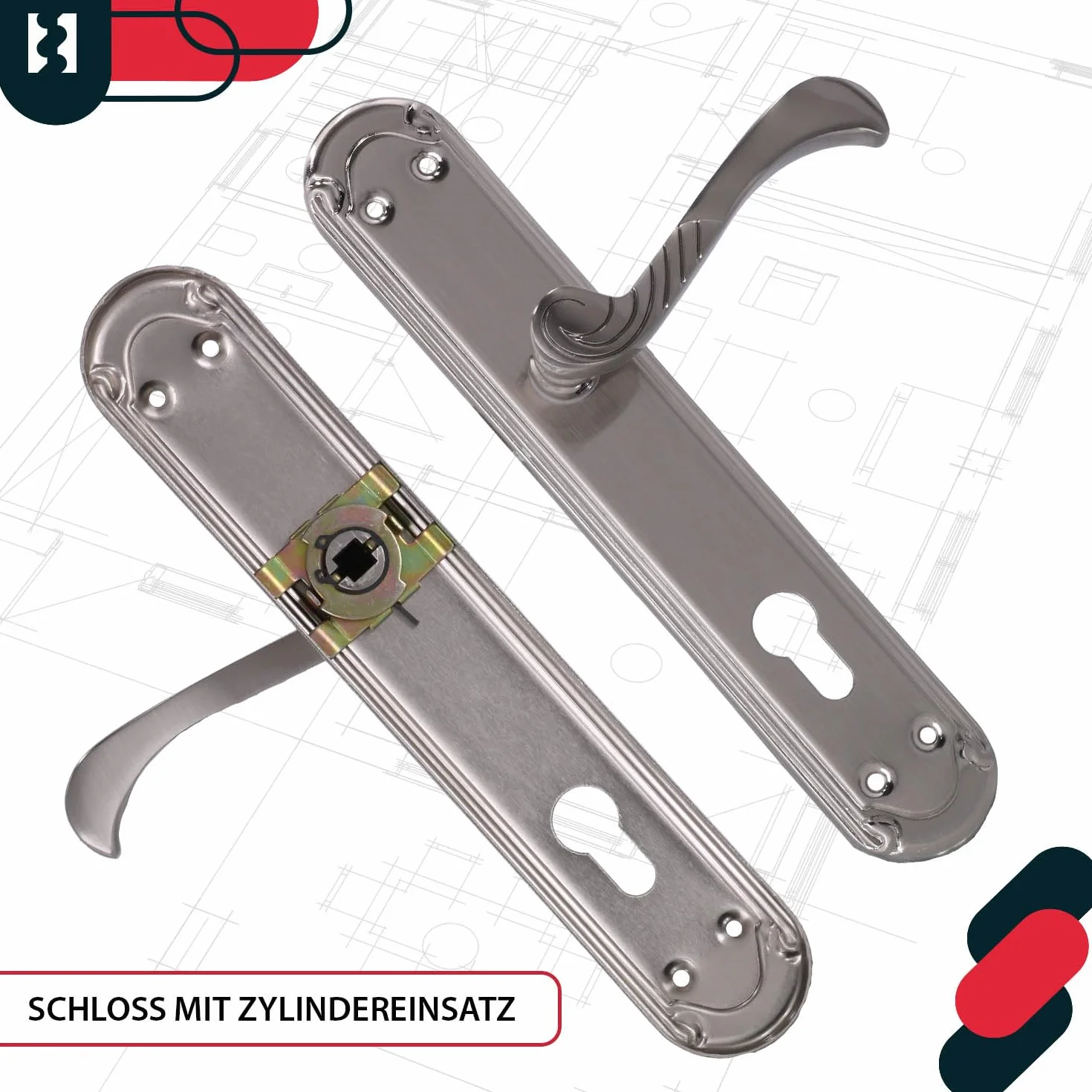 KOTARBAU® Klamka Drzwiowa Długi Szyld Na Wkładkę Bębenkową Wkład Zdobiona Retro Satyna 90 MM