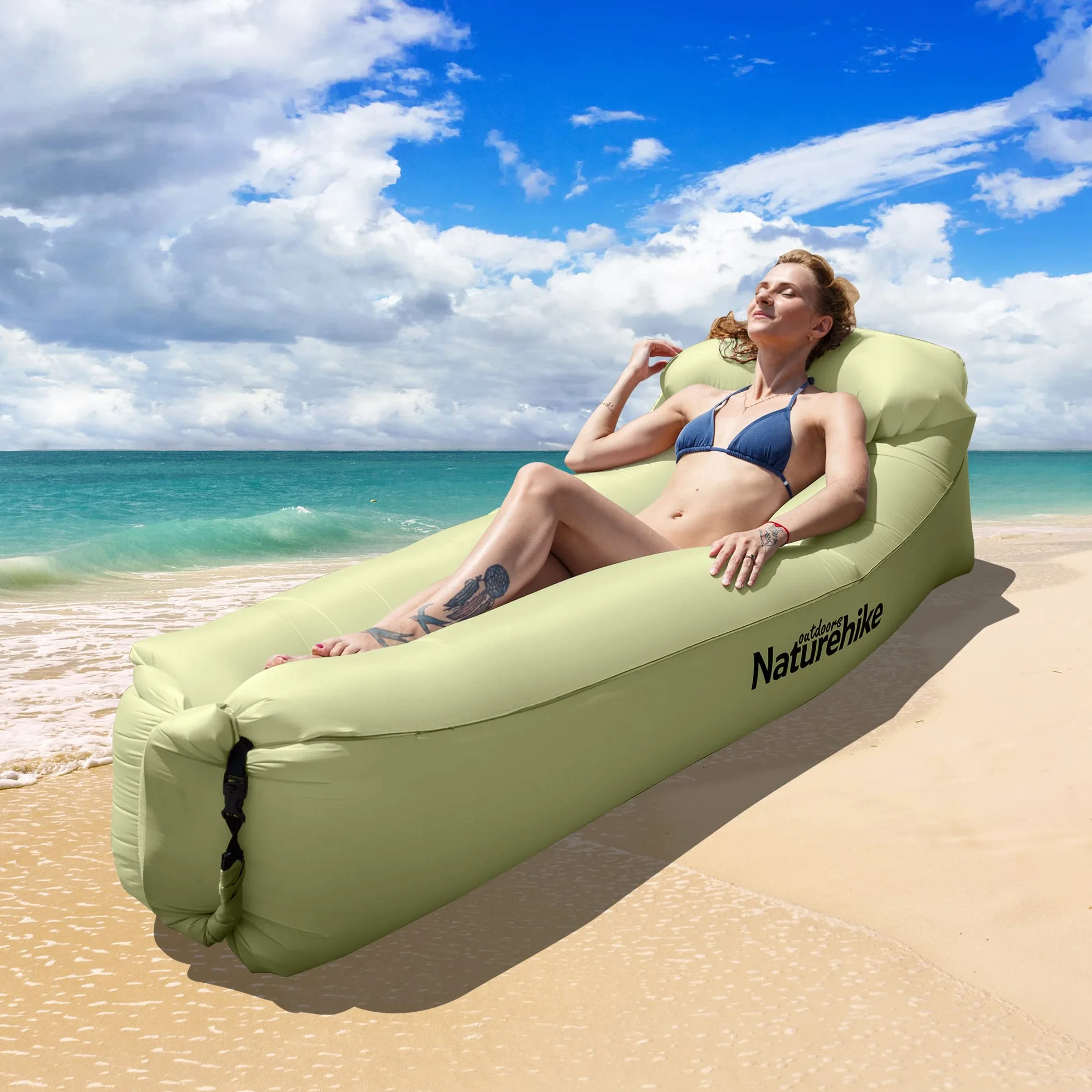 Naturehike Nadmuchiwany rozkładany fotel, wodoodporna nadmuchiwana sofa z przenośnym plecakiem, nadmuchiwane łóżko do kempingu, basenu (zielony)