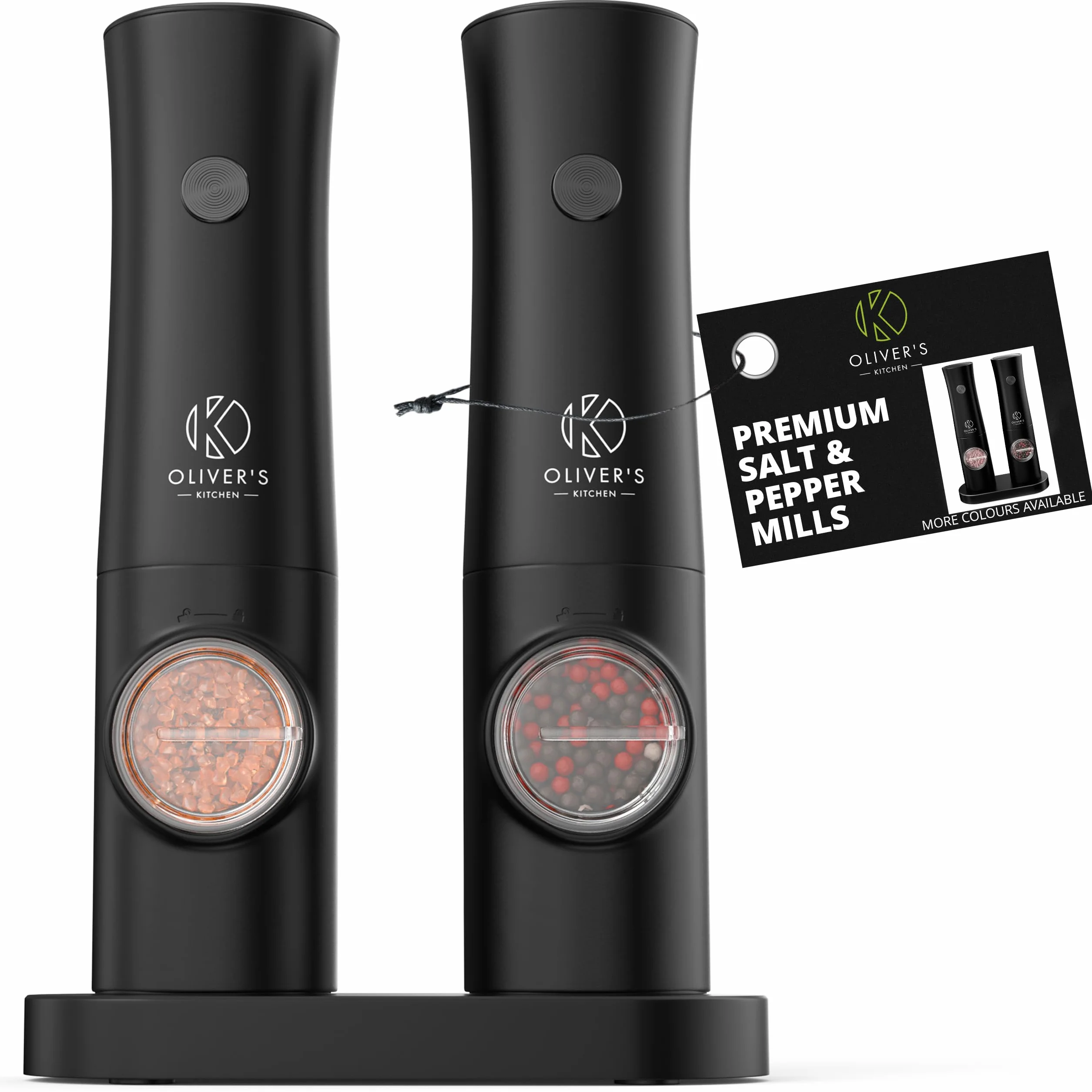 Oliver's Kitchen ® Elektryczne młynki do soli i pieprzu premium - ładowalne (Black)