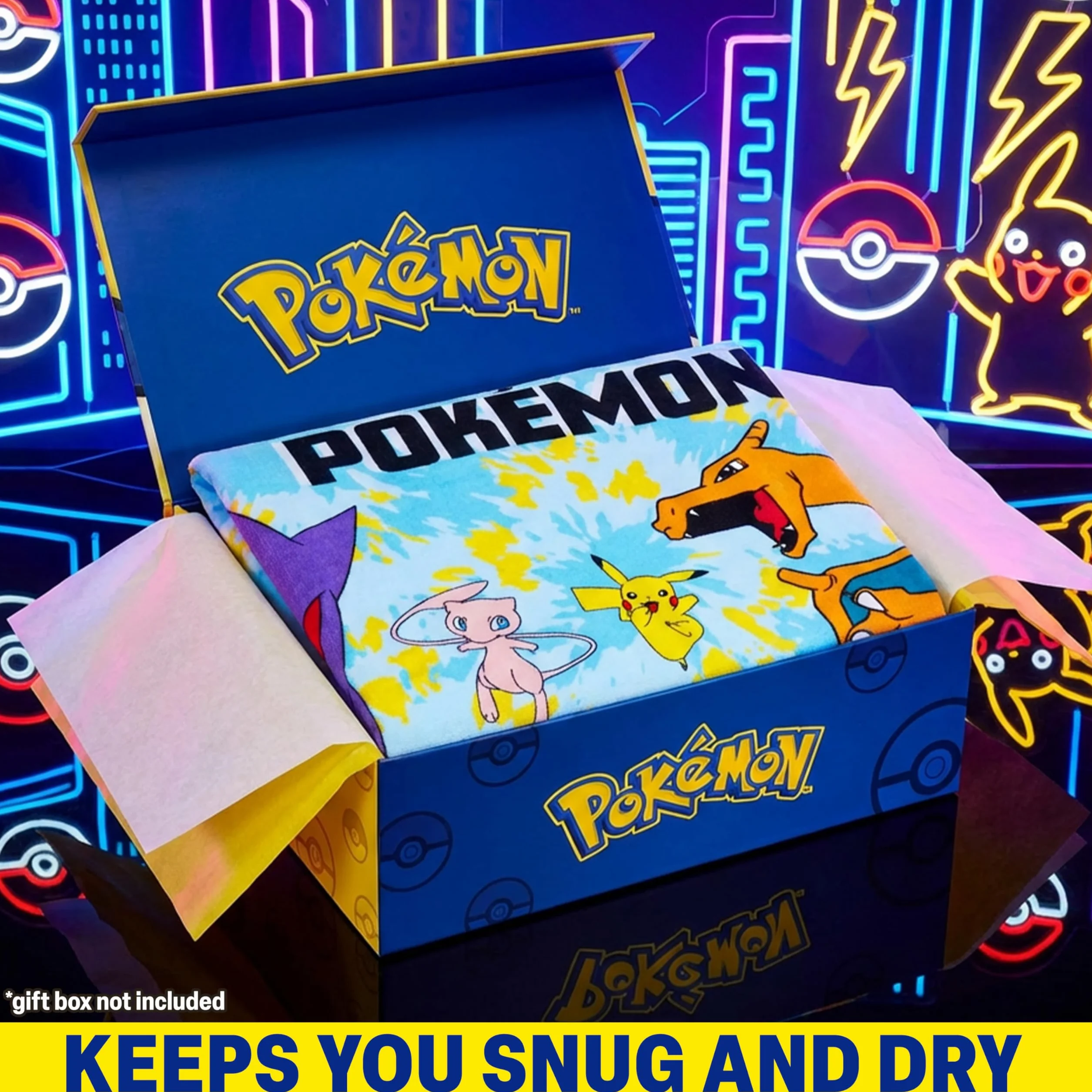 Pokemon Ręcznik plażowy z kapturem dla dzieci, chłonny szlafrok, bawełniane ponczo, ręczniki kąpielowe, niebieski, 6-14 lat
