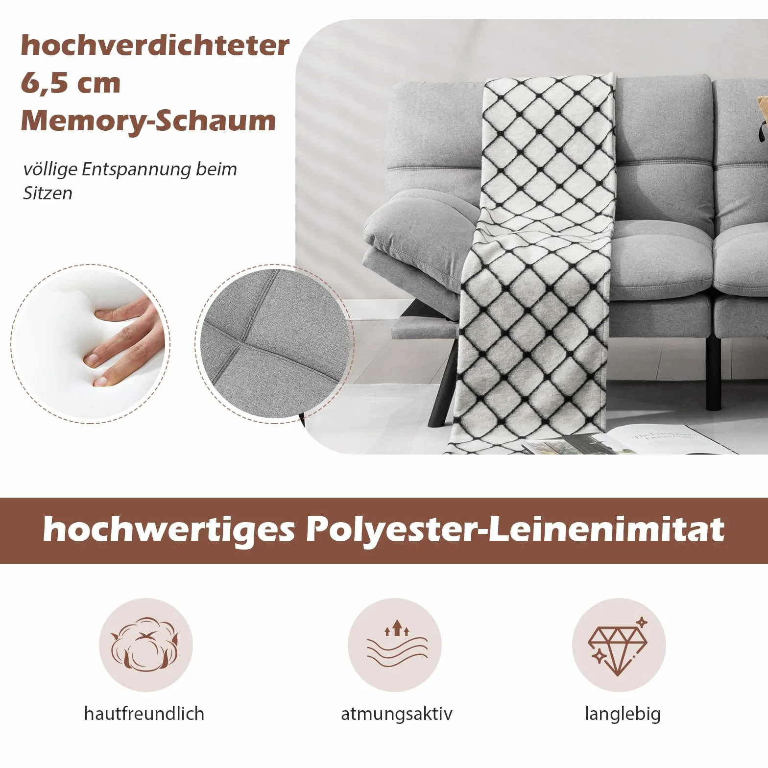 COSTWAY Składana sofa z funkcją spania, rozkładana sofa do spania z regulowanym oparciem, duża powierzchnia do leżenia 182 x 106,5 cm, do salonu, TH32548SDDE