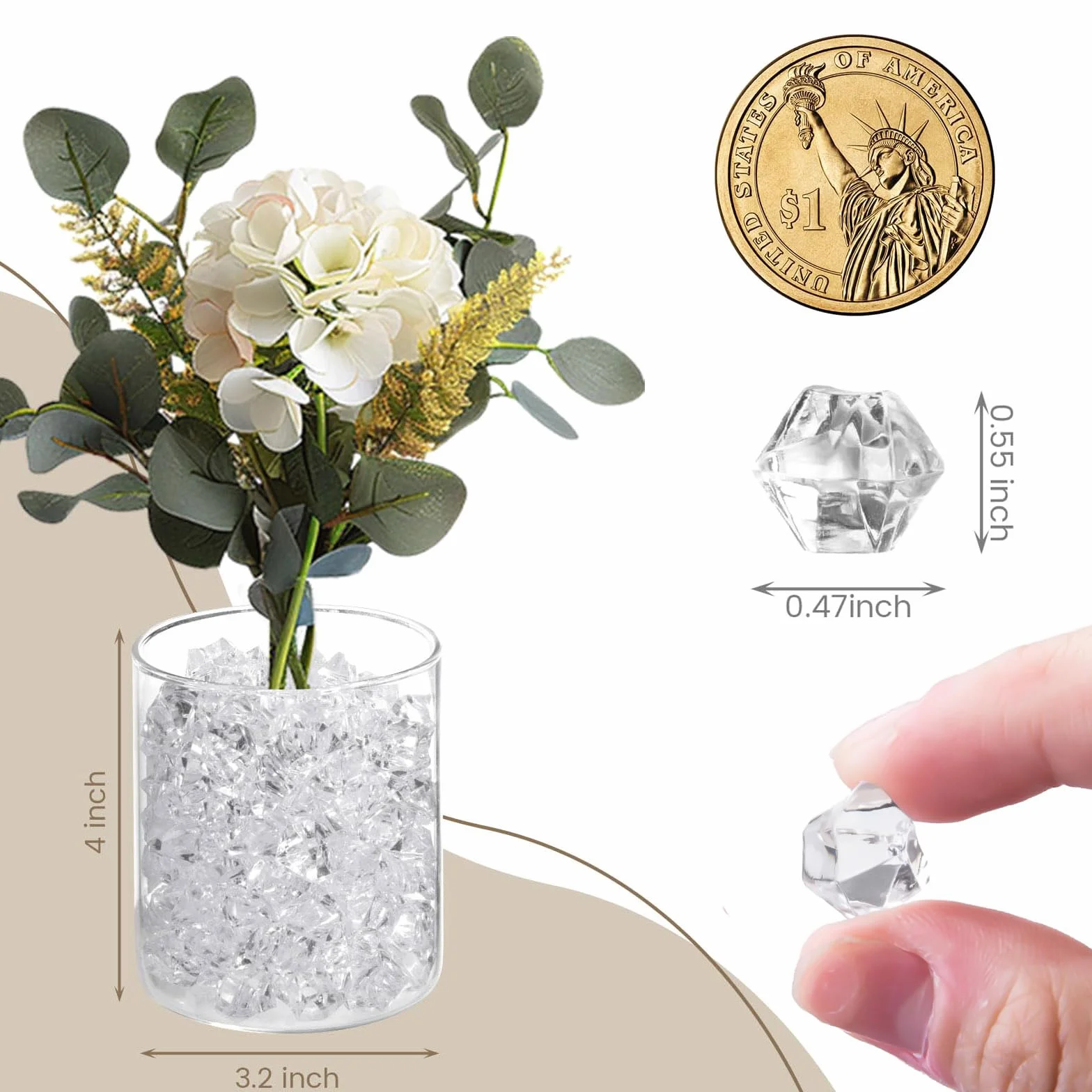150 szt., przezroczyste kamienie lodowe, opalizujące kamienie, sztuczne kamienie lodu, tworzywo sztuczne, akryl, mini sztuczne diamenty