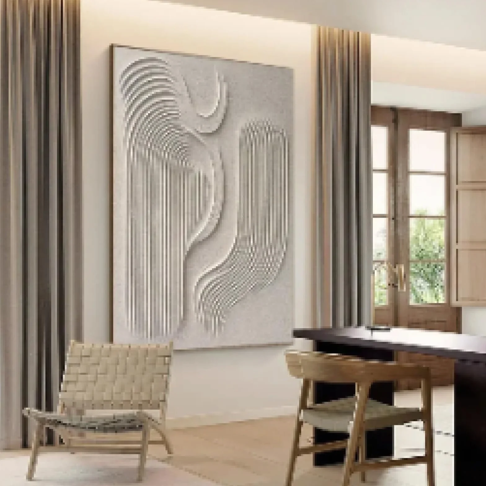 LMYCHENG Duży beżowy teksturowany obraz 3D, abstrakcyjne plakaty na płótnie gipsowe, obrazy ścienne Wabi Sabi, minimalistyczny nowoczesny wystrój 80 x 120 cm bez ramki