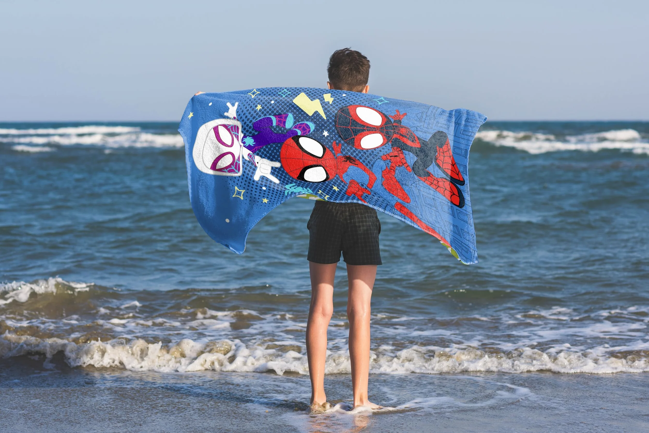 Jay Franco Kids Marvel Spidey & His Amazing Friends 100% bawełniany ręcznik plażowy – 71 x 147 cm, super miękki ręcznik kąpielowy, basenowy i podróżny, oficjalny produkt licencjonowany, niebieski