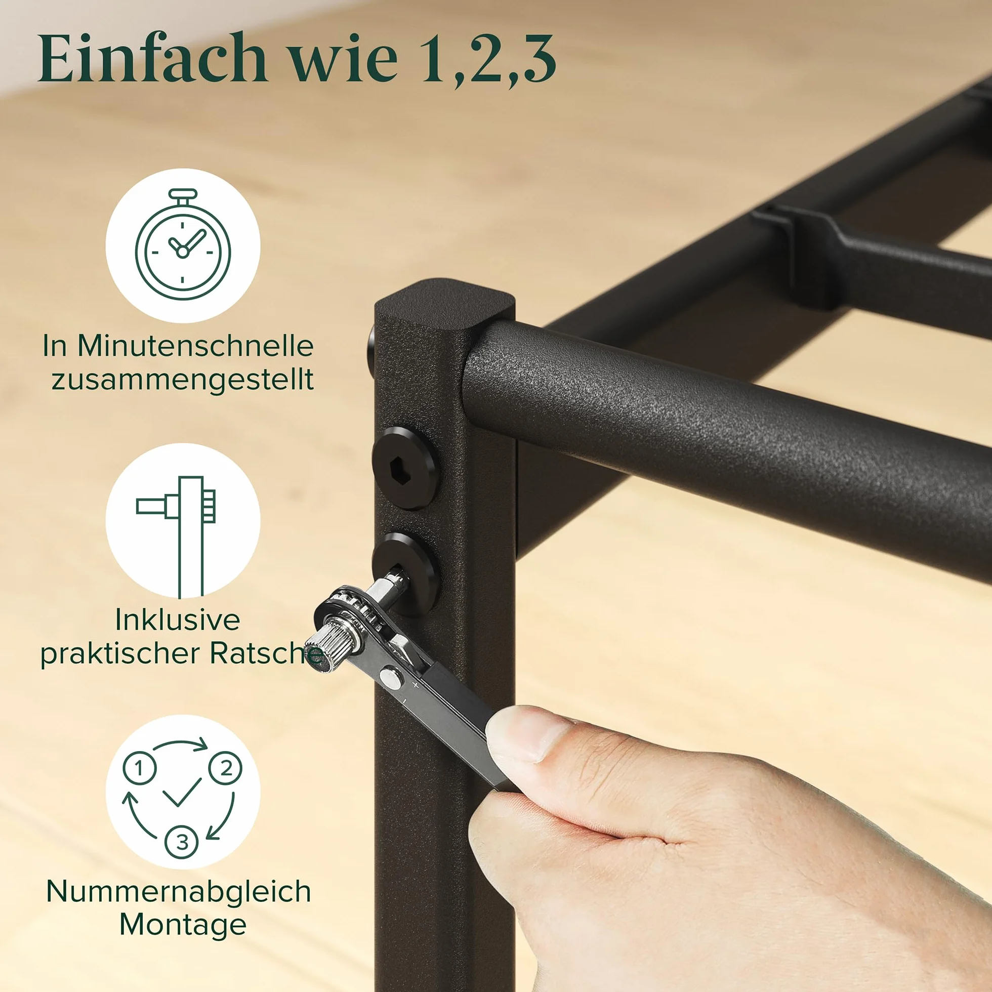Zinus Elias Łóżko 140 x 200 cm – 30 cm wysokości – metalowa rama łóżka z zagłówkiem – metalowe łóżko ze stelażem – nie wymaga łóżka kontynentalnego, wolna przestrzeń pod łóżkiem, kolor czarny