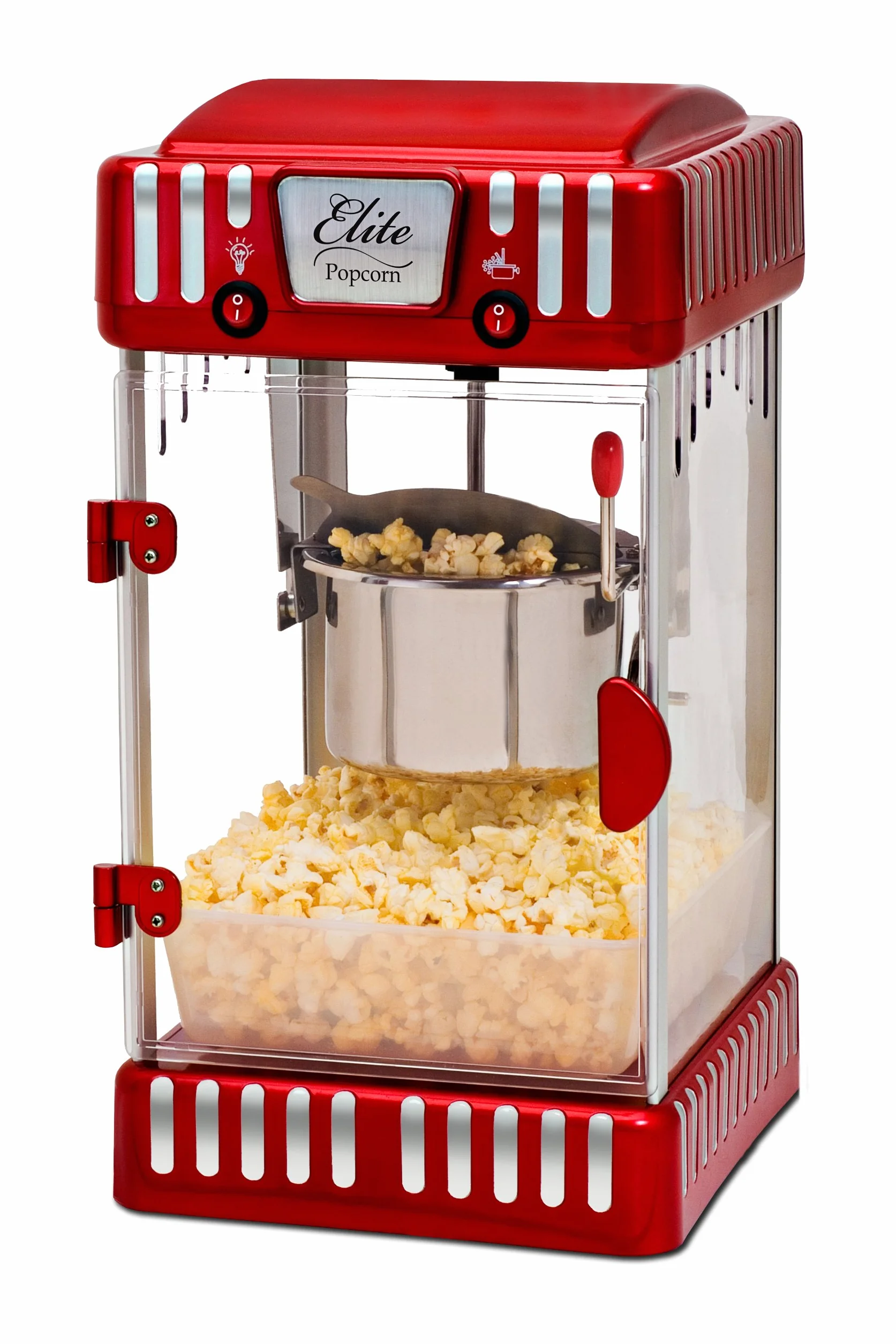 Elite Gourmet EPM-250 Maxi-Matic 2,5 uncji klasyczny karnawał, stołowa maszyna do popcornu w stylu retro, filmowy popcorn z gorącym masłem, czerwony