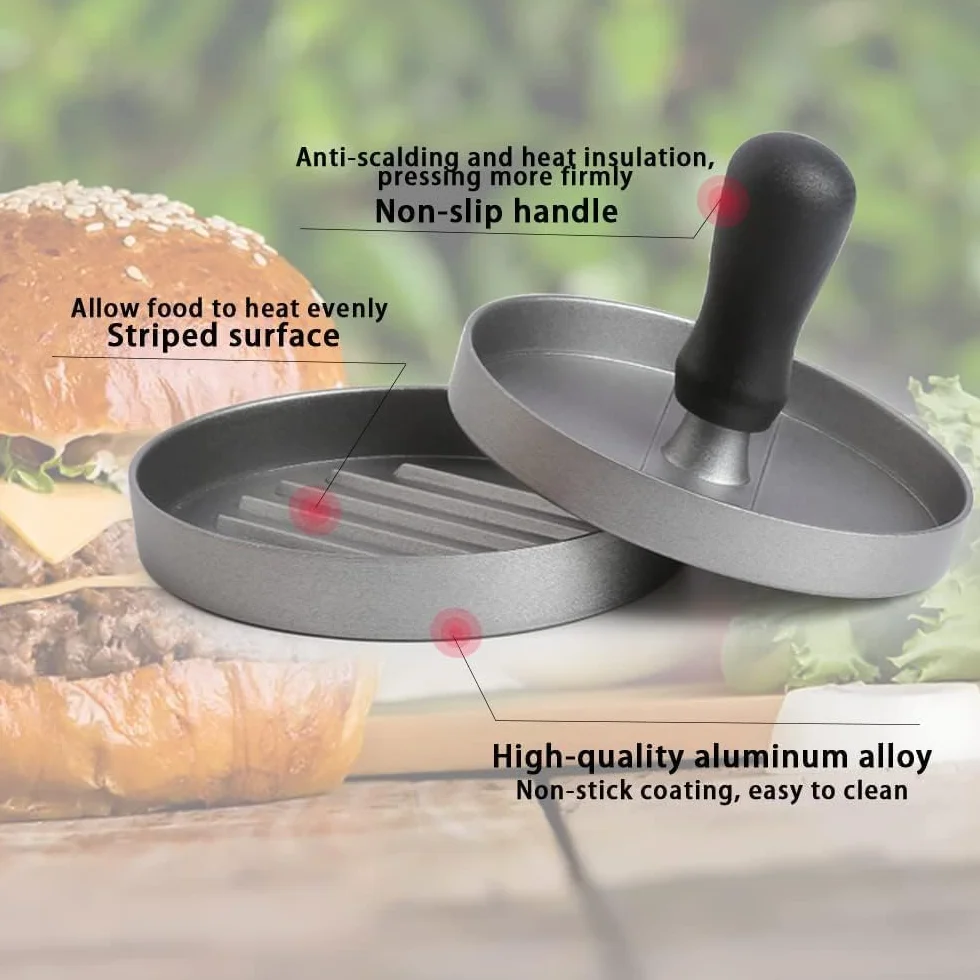 XTDMJ Burger Forma do steków z powłoką nieprzywierającą + 100 arkuszy papieru siarczanowego, przybory kuchenne do robienia pysznych hamburgerów, ciast i grilla