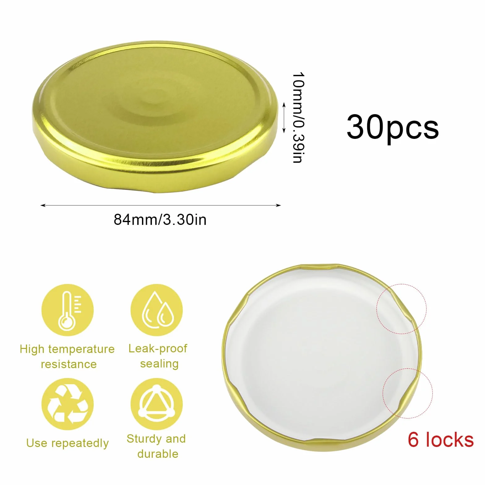 Zestaw 30 zamiennych pokrywek TO 82 mm okrągłe szklane zakrętki do słoików metalowa zakrętka z 6 zamykanymi zębami